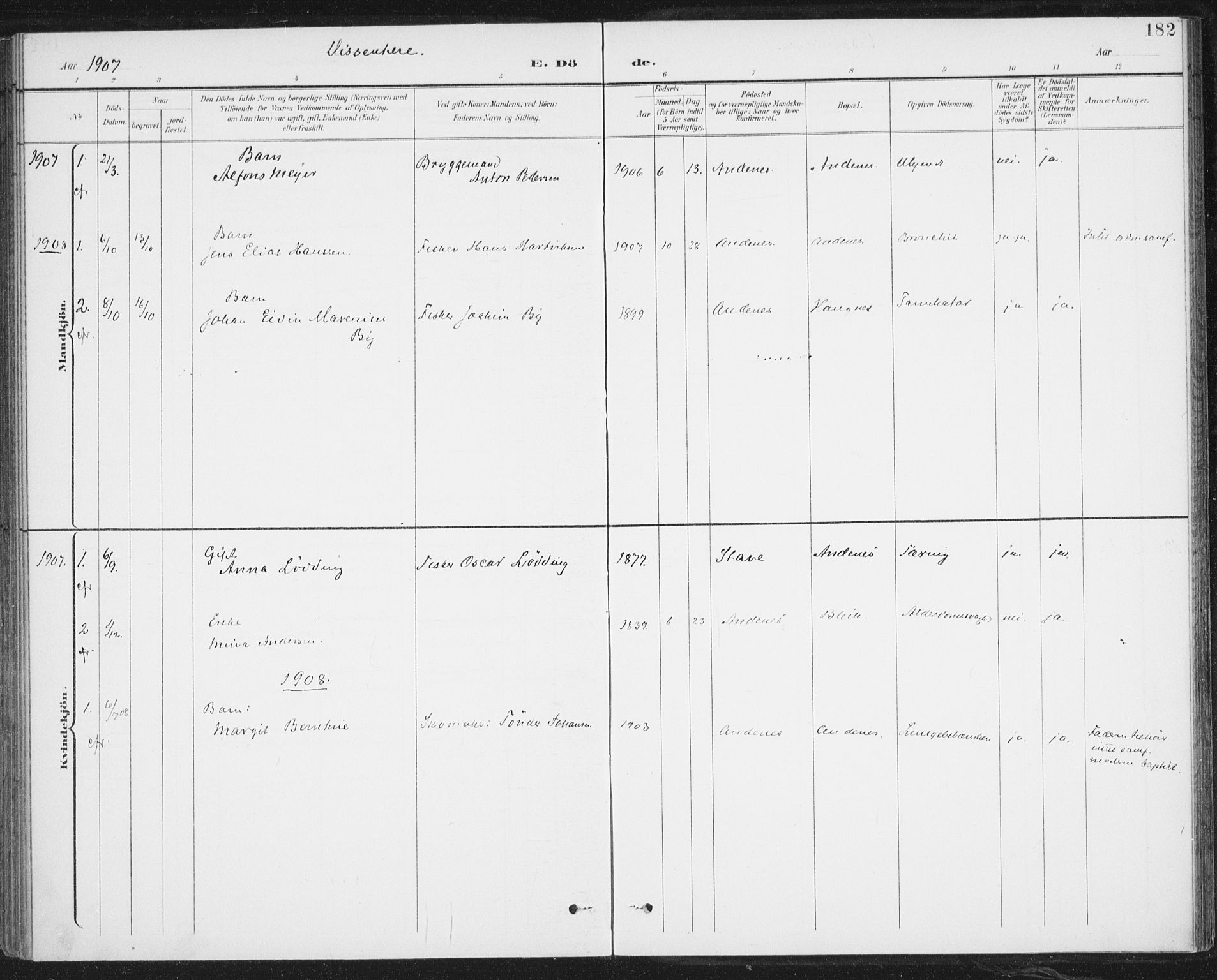 Ministerialprotokoller, klokkerbøker og fødselsregistre - Nordland, SAT/A-1459/899/L1437: Parish register (official) no. 899A05, 1897-1908, p. 182