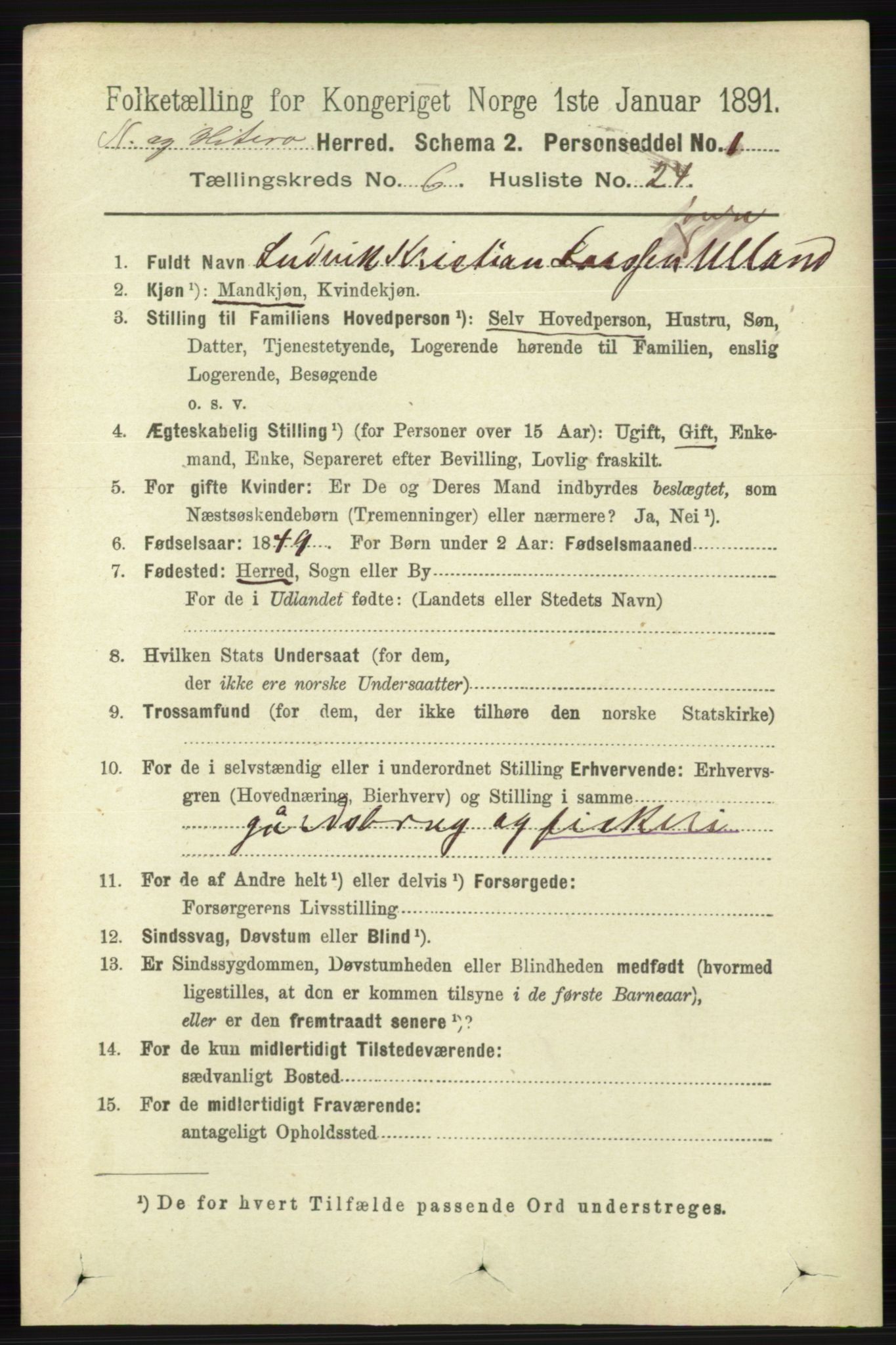 RA, 1891 census for 1043 Hidra og Nes, 1891, p. 2380