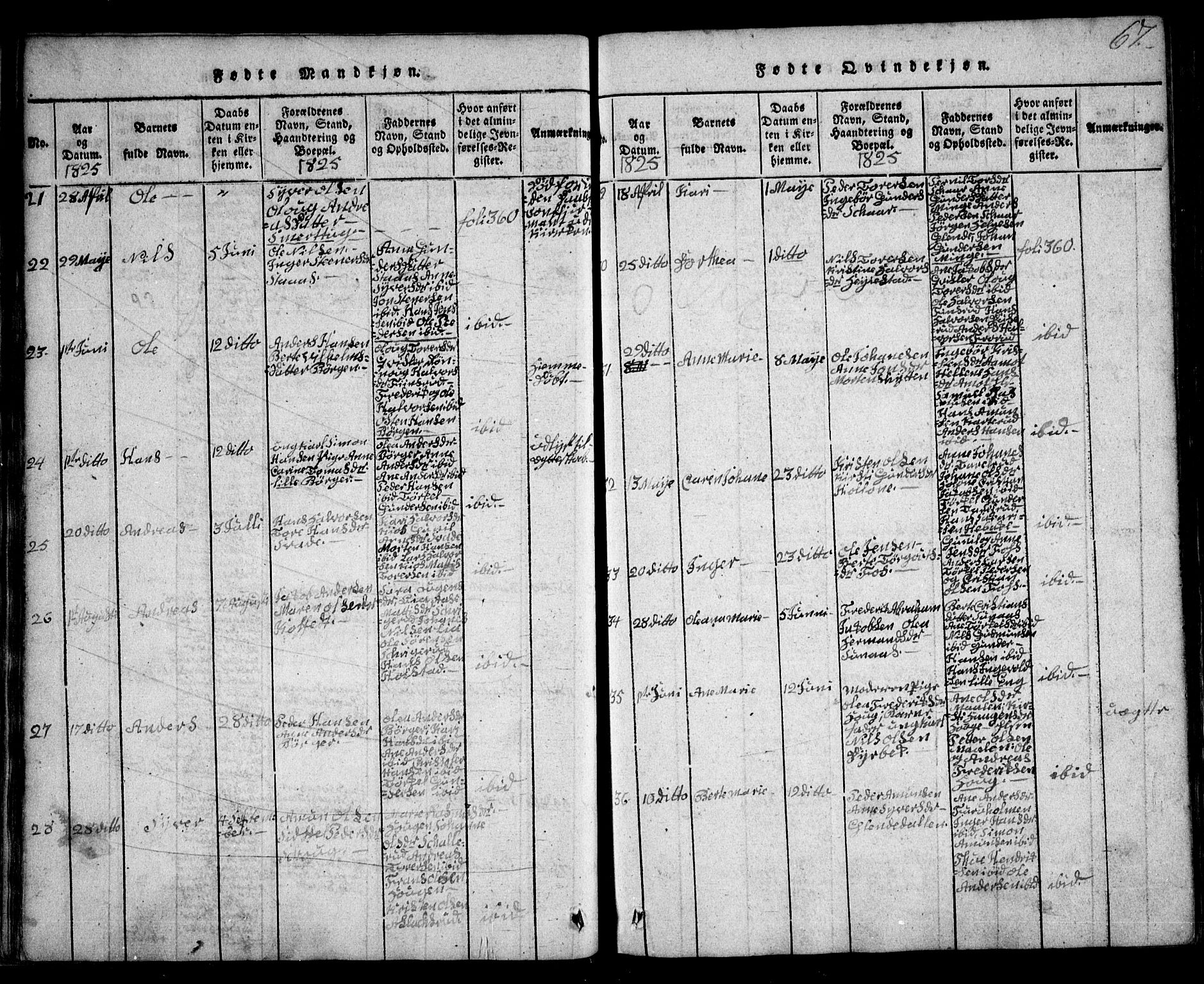 Skiptvet prestekontor Kirkebøker, AV/SAO-A-20009/G/Ga/L0001: Parish register (copy) no. 1, 1815-1838, p. 67