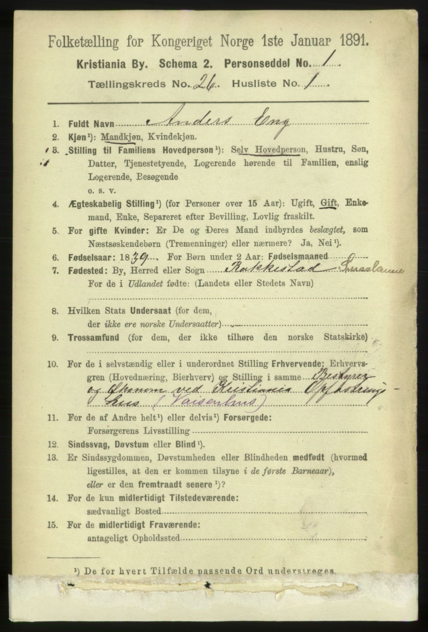 RA, 1891 census for 0301 Kristiania, 1891, p. 13047