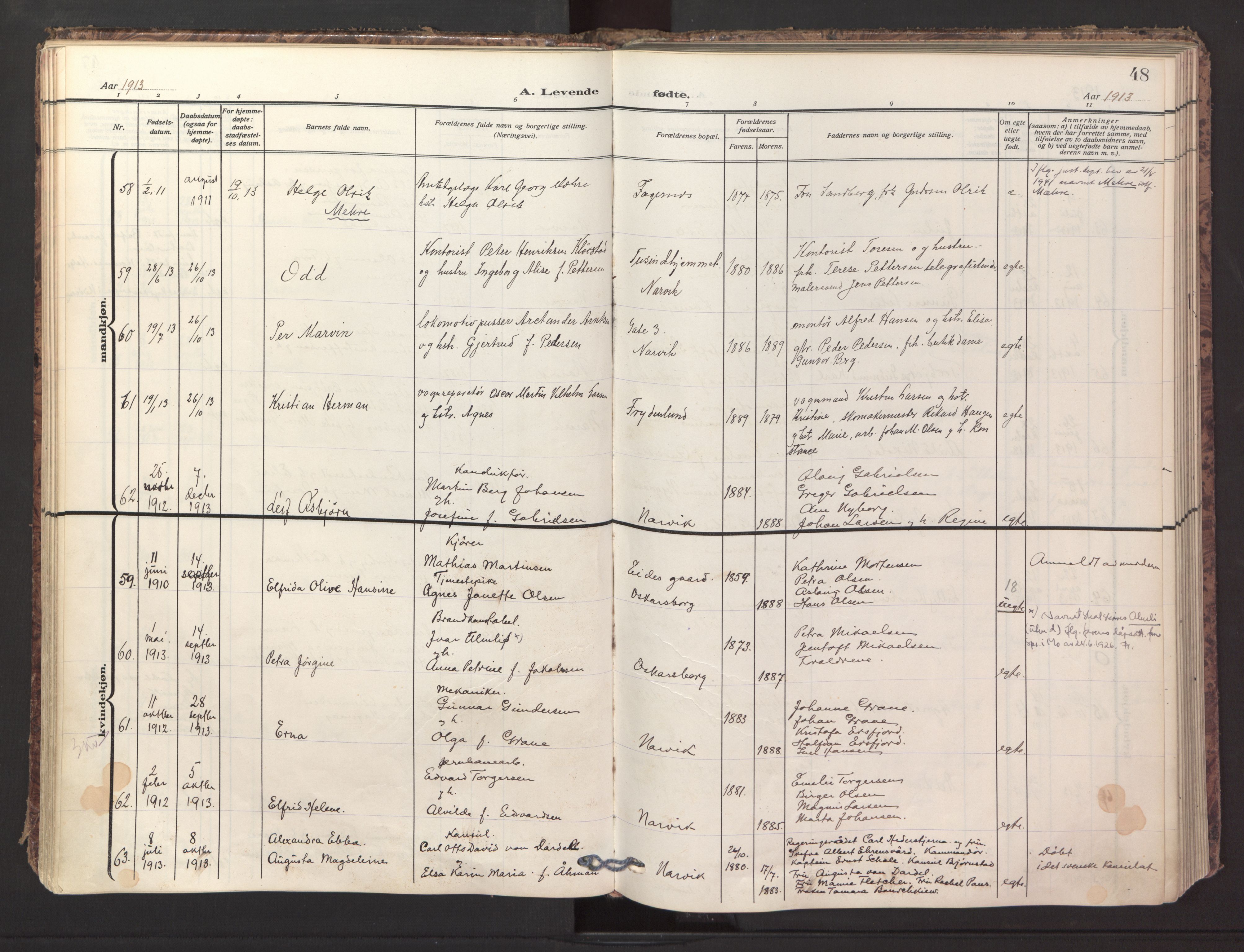 Ministerialprotokoller, klokkerbøker og fødselsregistre - Nordland, AV/SAT-A-1459/871/L1001: Parish register (official) no. 871A17, 1911-1921, p. 48