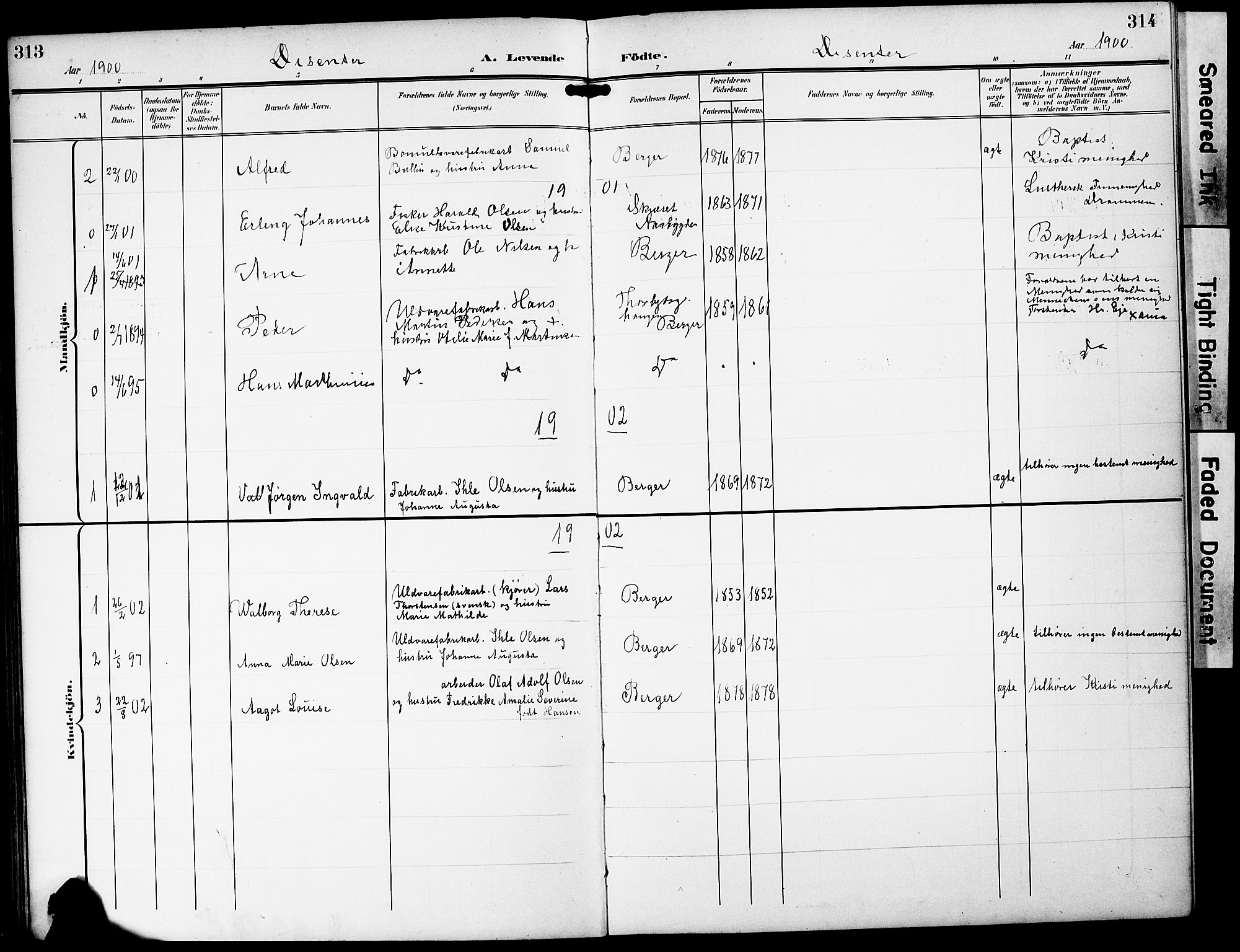 Strømm kirkebøker, AV/SAKO-A-322/G/Ga/L0004: Parish register (copy) no. I 4, 1897-1927, p. 313-314