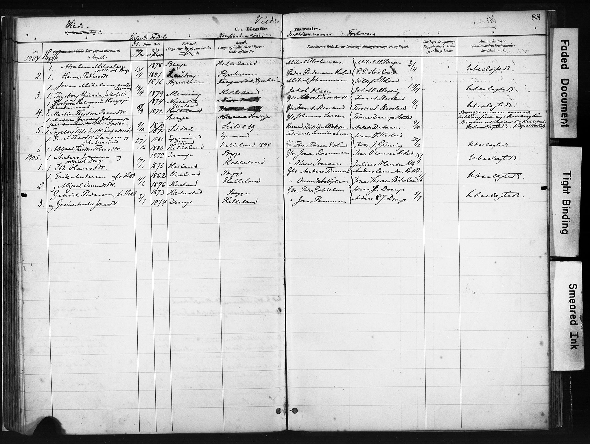 Helleland sokneprestkontor, SAST/A-101810: Parish register (official) no. A 8, 1887-1907, p. 88