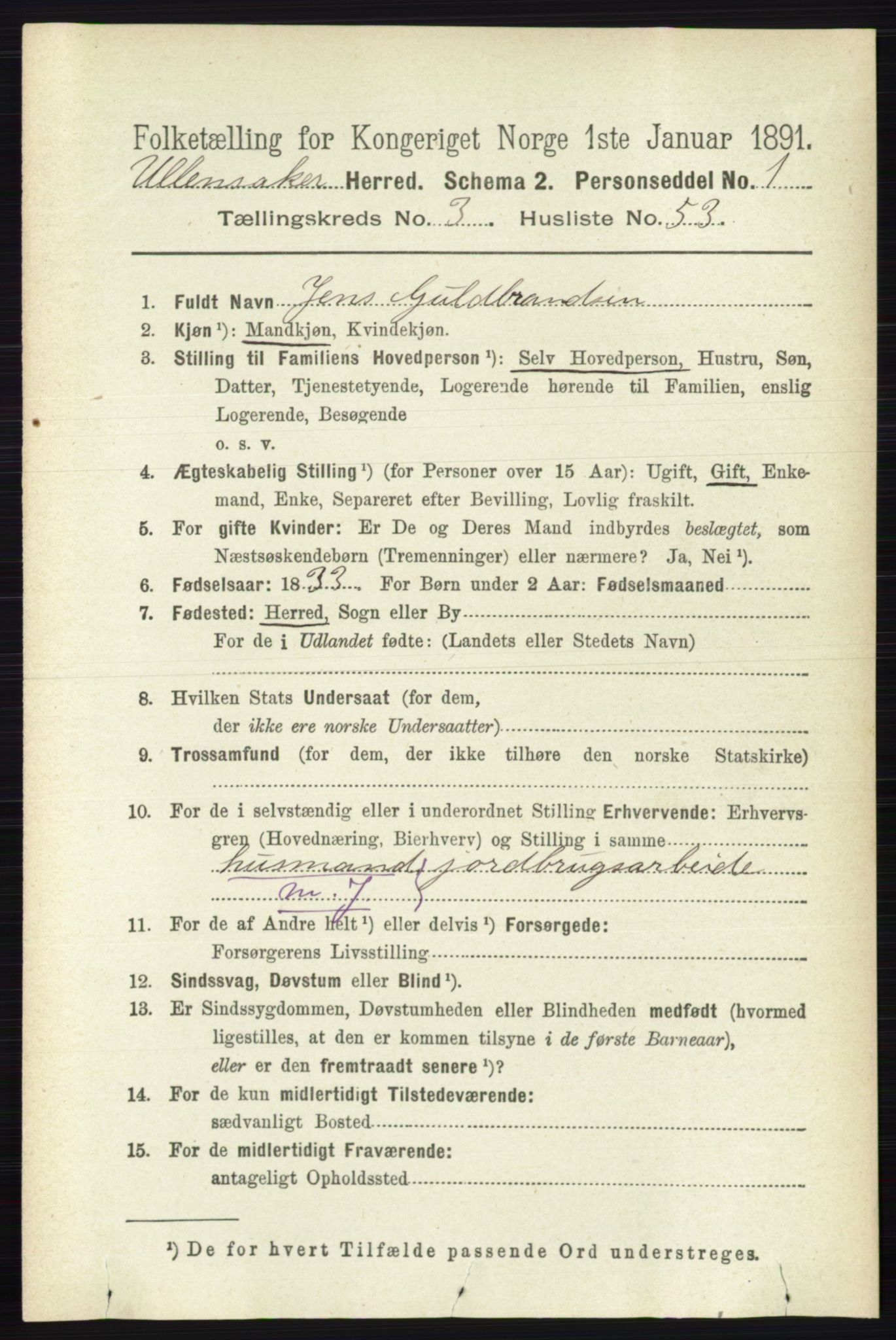 RA, 1891 census for 0235 Ullensaker, 1891, p. 1416