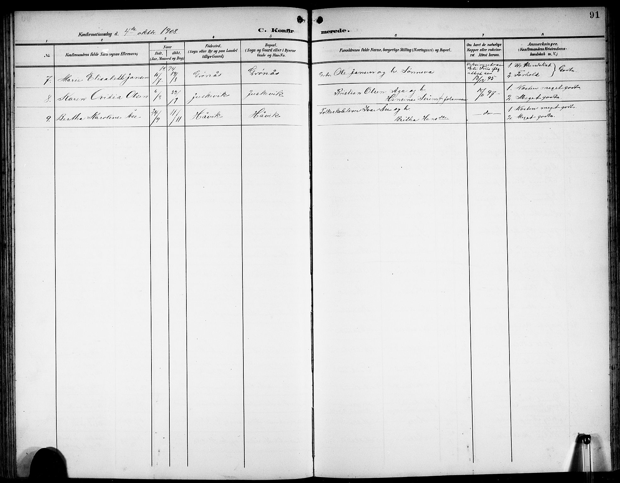 Finnås sokneprestembete, SAB/A-99925/H/Ha/Hab/Haba/L0004: Parish register (copy) no. A 4, 1901-1924, p. 91