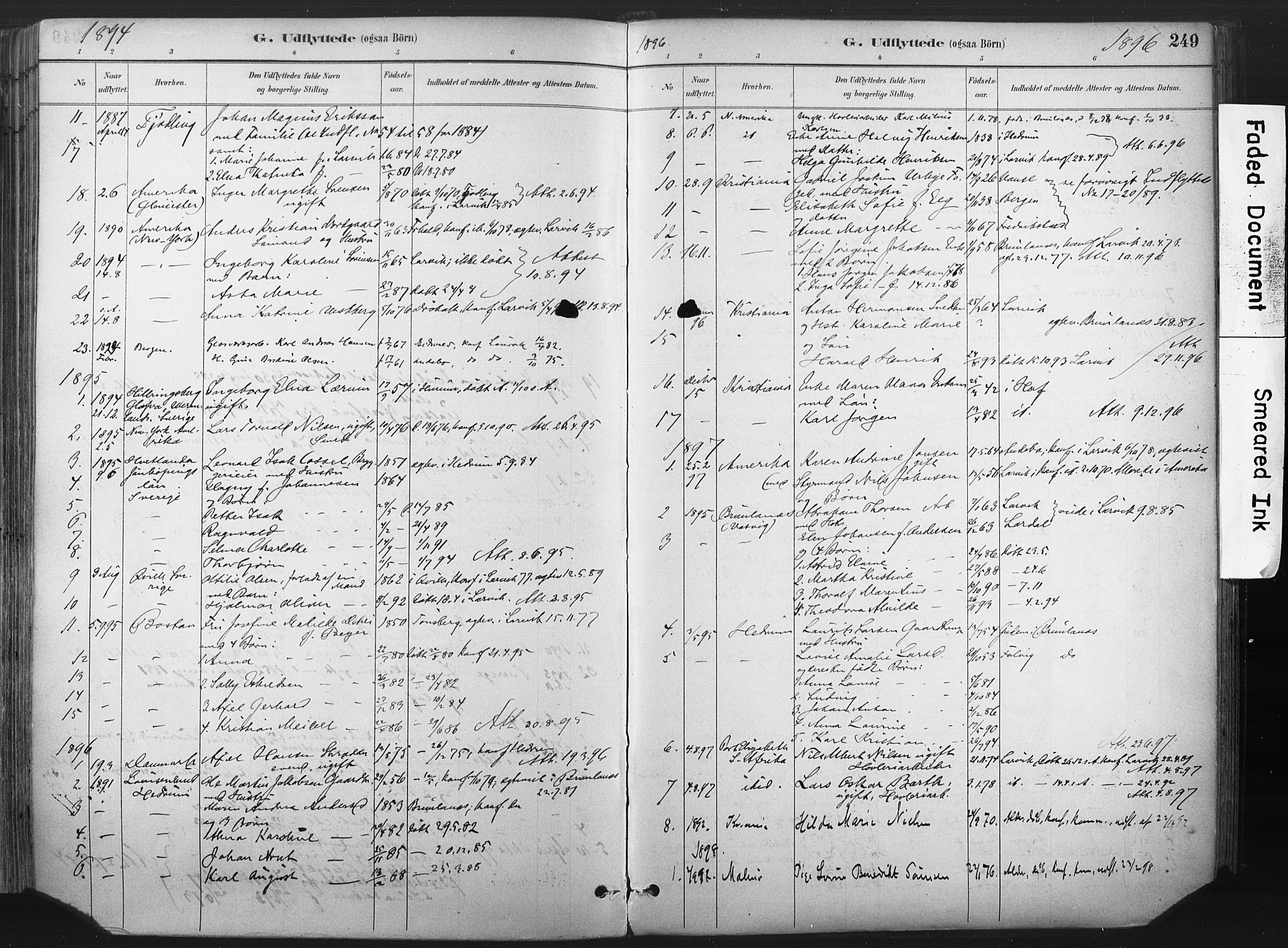 Larvik kirkebøker, SAKO/A-352/F/Fa/L0010: Parish register (official) no. I 10, 1884-1910, p. 249
