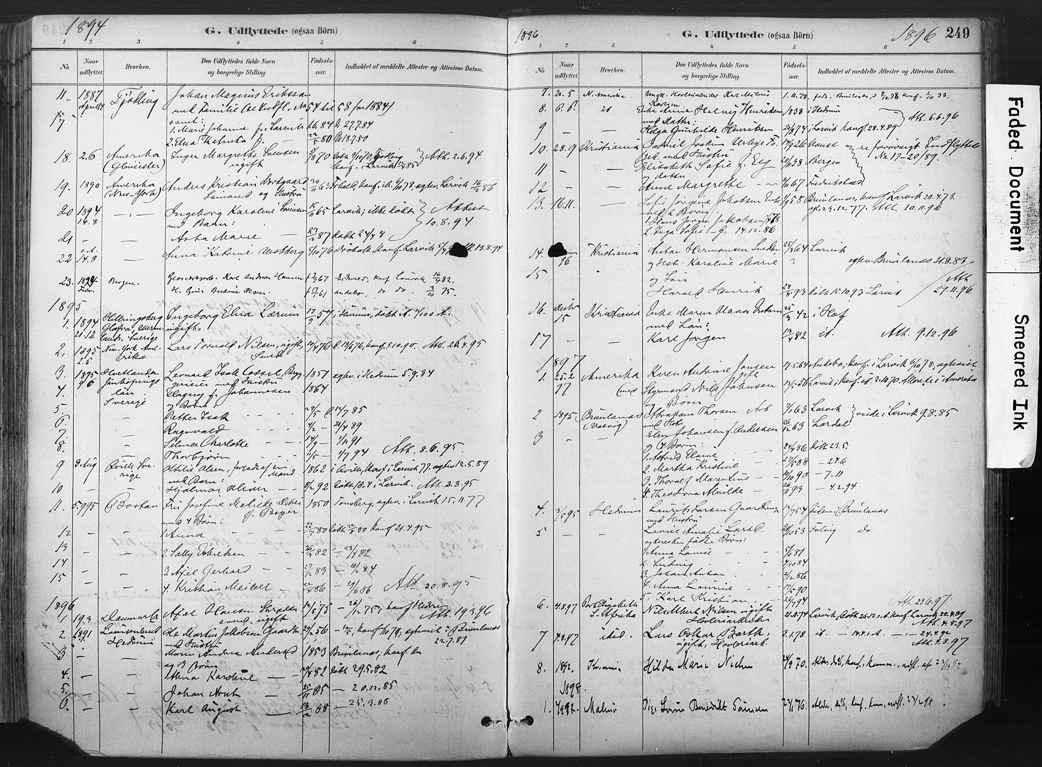 Larvik kirkebøker, AV/SAKO-A-352/F/Fa/L0010: Parish register (official) no. I 10, 1884-1910, p. 249