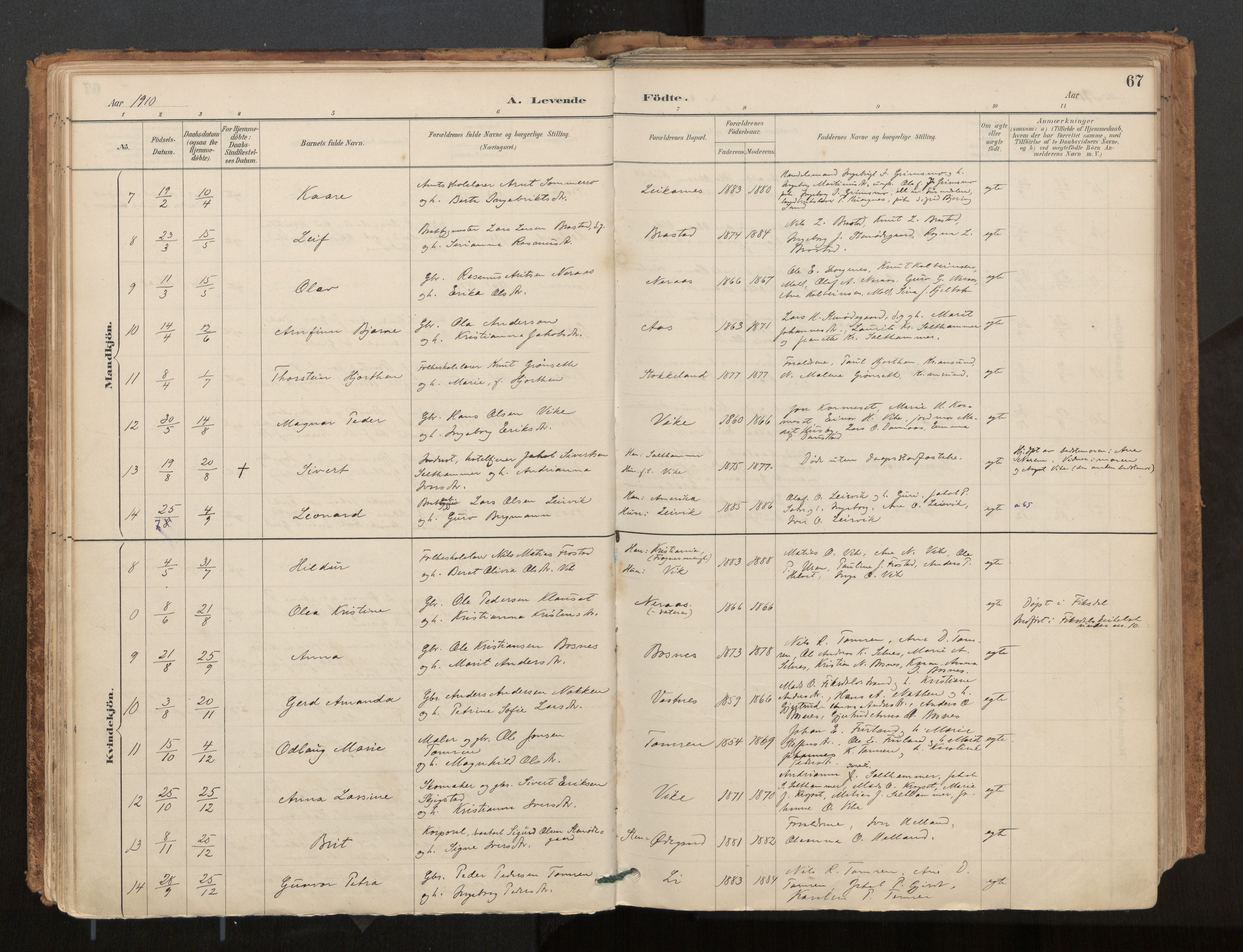 Ministerialprotokoller, klokkerbøker og fødselsregistre - Møre og Romsdal, AV/SAT-A-1454/539/L0531: Parish register (official) no. 539A04, 1887-1913, p. 67