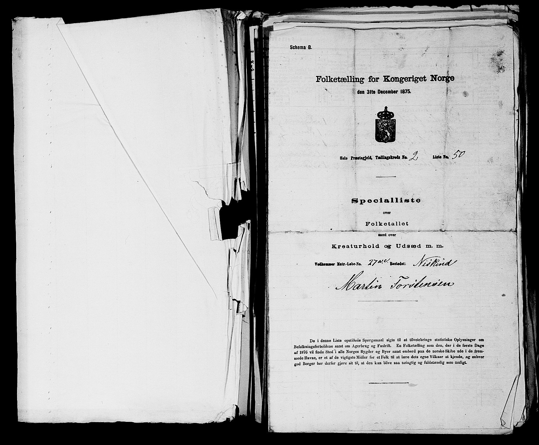 SAKO, 1875 census for 0612P Hole, 1875, p. 278