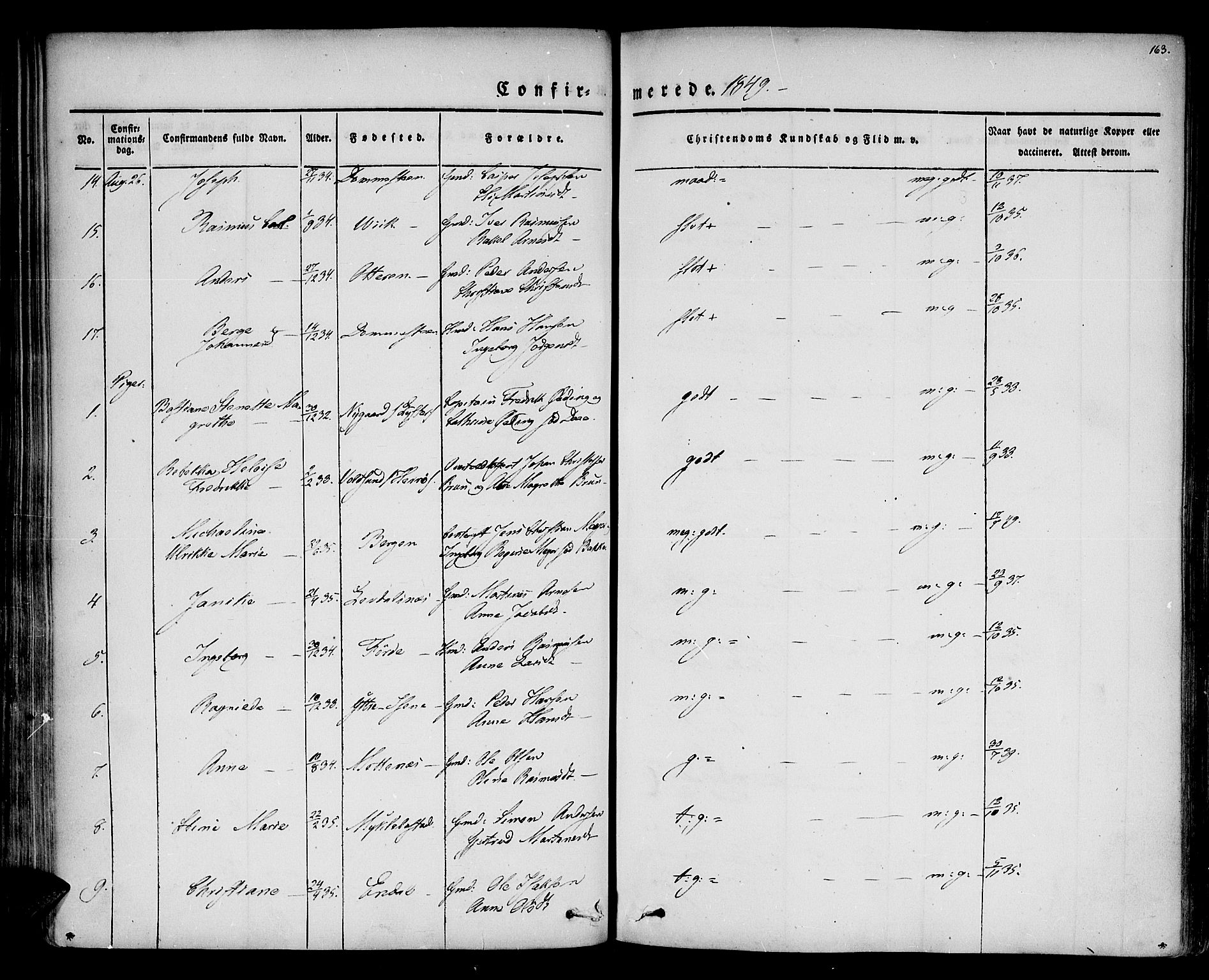 Davik sokneprestembete, AV/SAB-A-79701/H/Haa/Haaa/L0004: Parish register (official) no. A 4, 1830-1849, p. 163