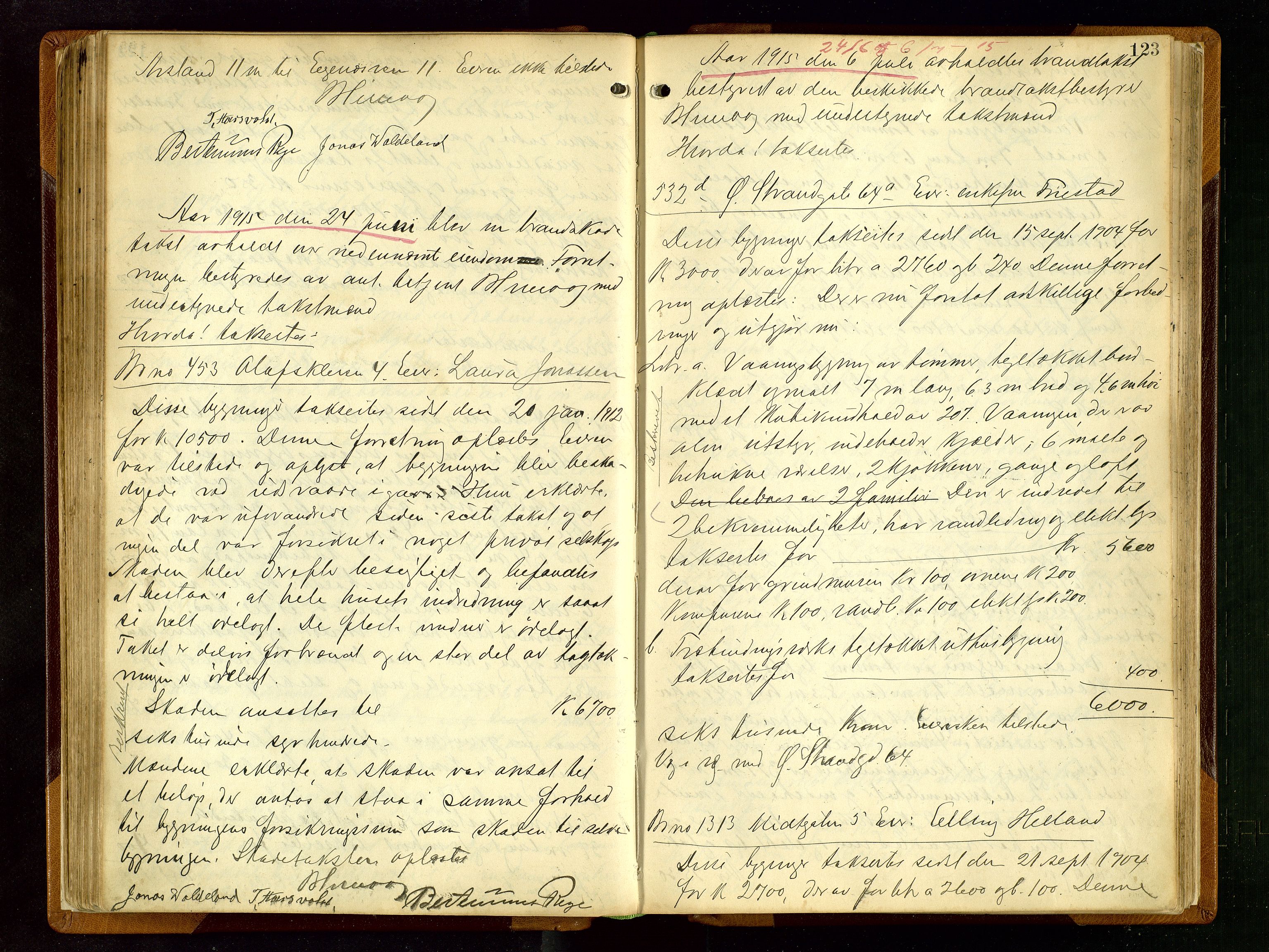 Norges Brannkasse Stavanger, AV/SAST-A-102143/F/Fd/L0012: Branntaksprotokoll nr. 23, 1913-1916, p. 122b-123a
