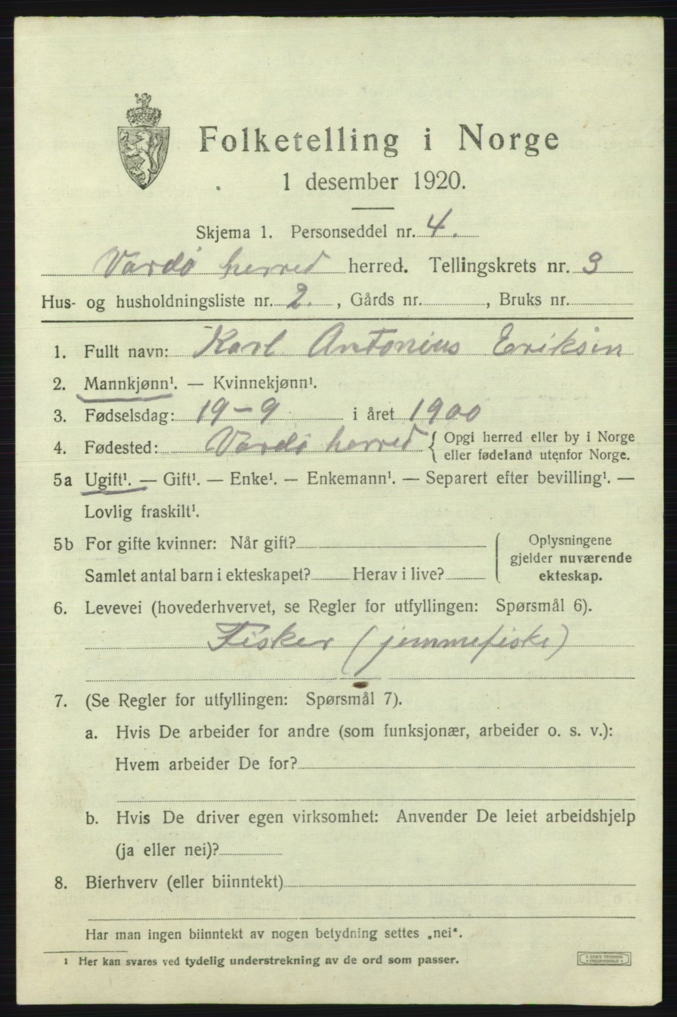 SATØ, 1920 census for Vardø rural district, 1920, p. 1774