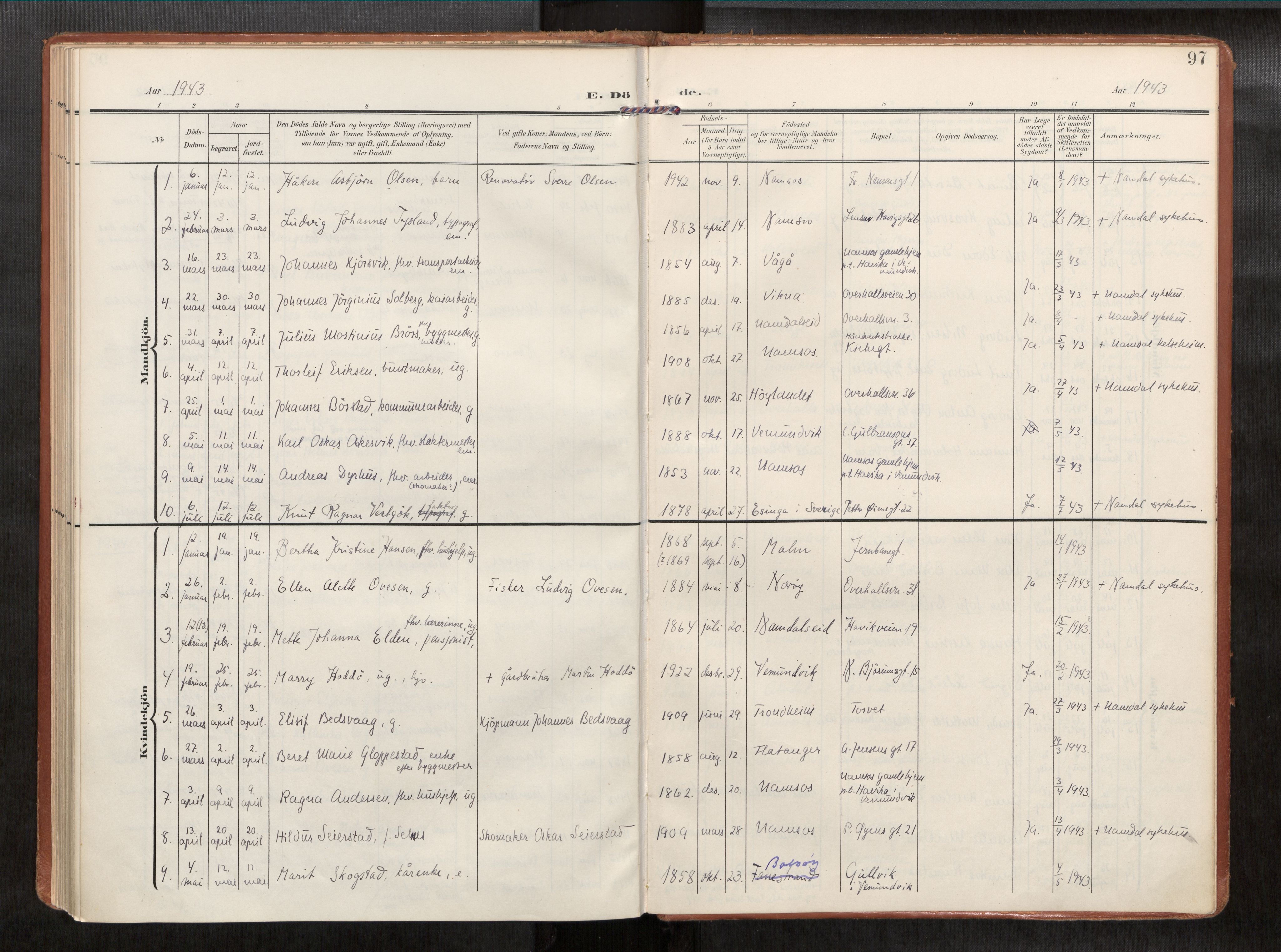 Ministerialprotokoller, klokkerbøker og fødselsregistre - Nord-Trøndelag, AV/SAT-A-1458/768/L0579b: Parish register (official) no. 768A15, 1908-1945, p. 97