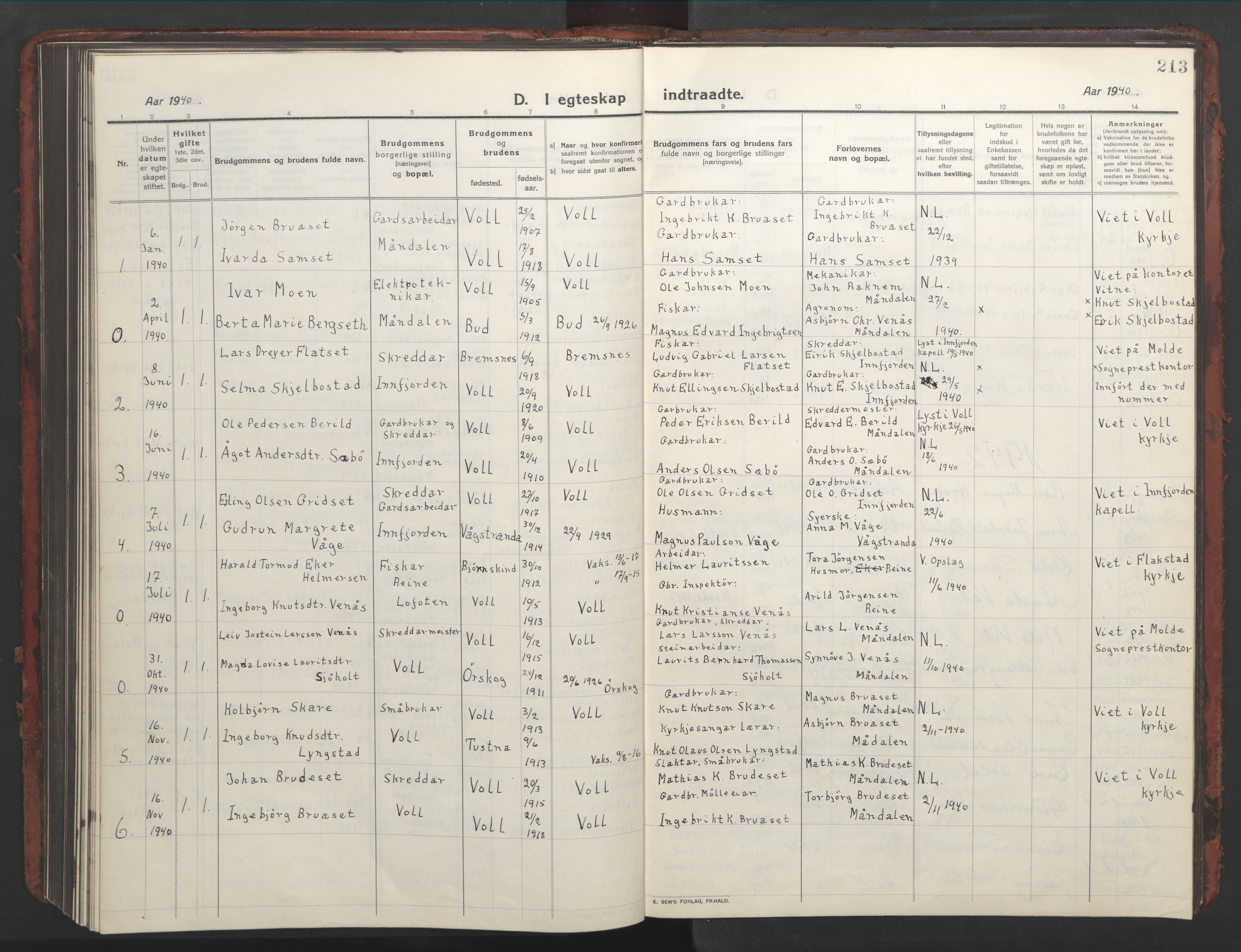 Ministerialprotokoller, klokkerbøker og fødselsregistre - Møre og Romsdal, AV/SAT-A-1454/543/L0565: Parish register (copy) no. 543C03, 1916-1955, p. 213