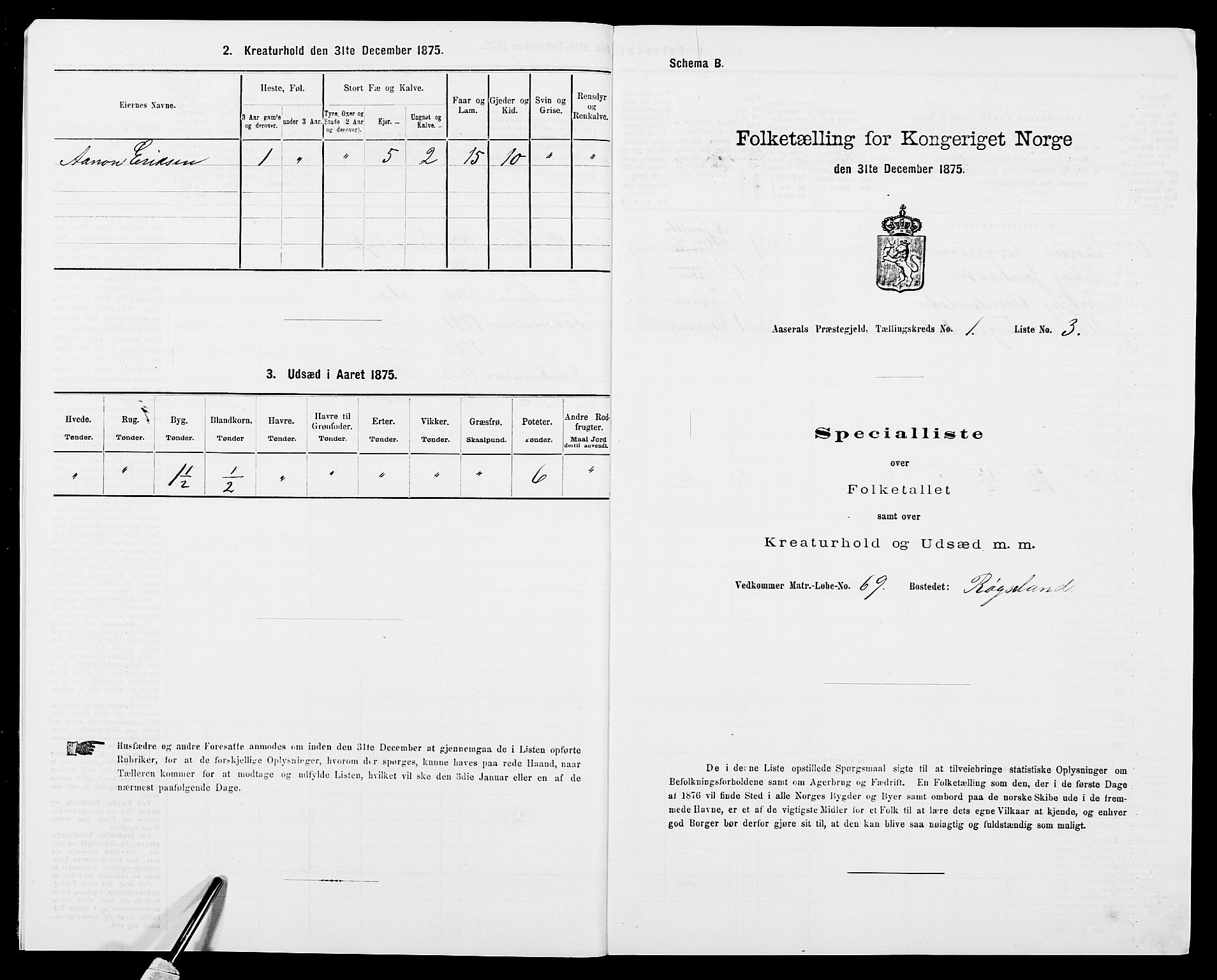 SAK, 1875 census for 0980P Åseral, 1875, p. 34