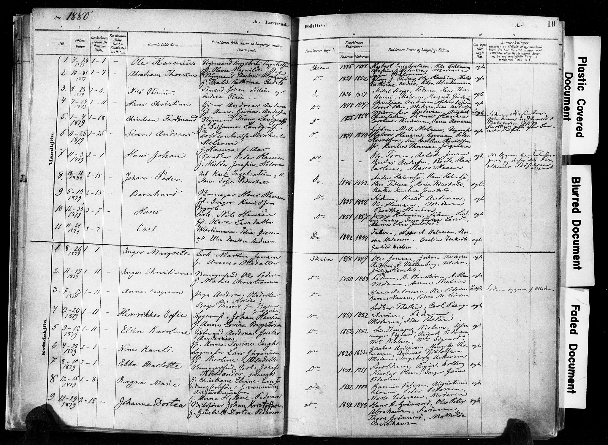 Skien kirkebøker, SAKO/A-302/F/Fa/L0009: Parish register (official) no. 9, 1878-1890, p. 19