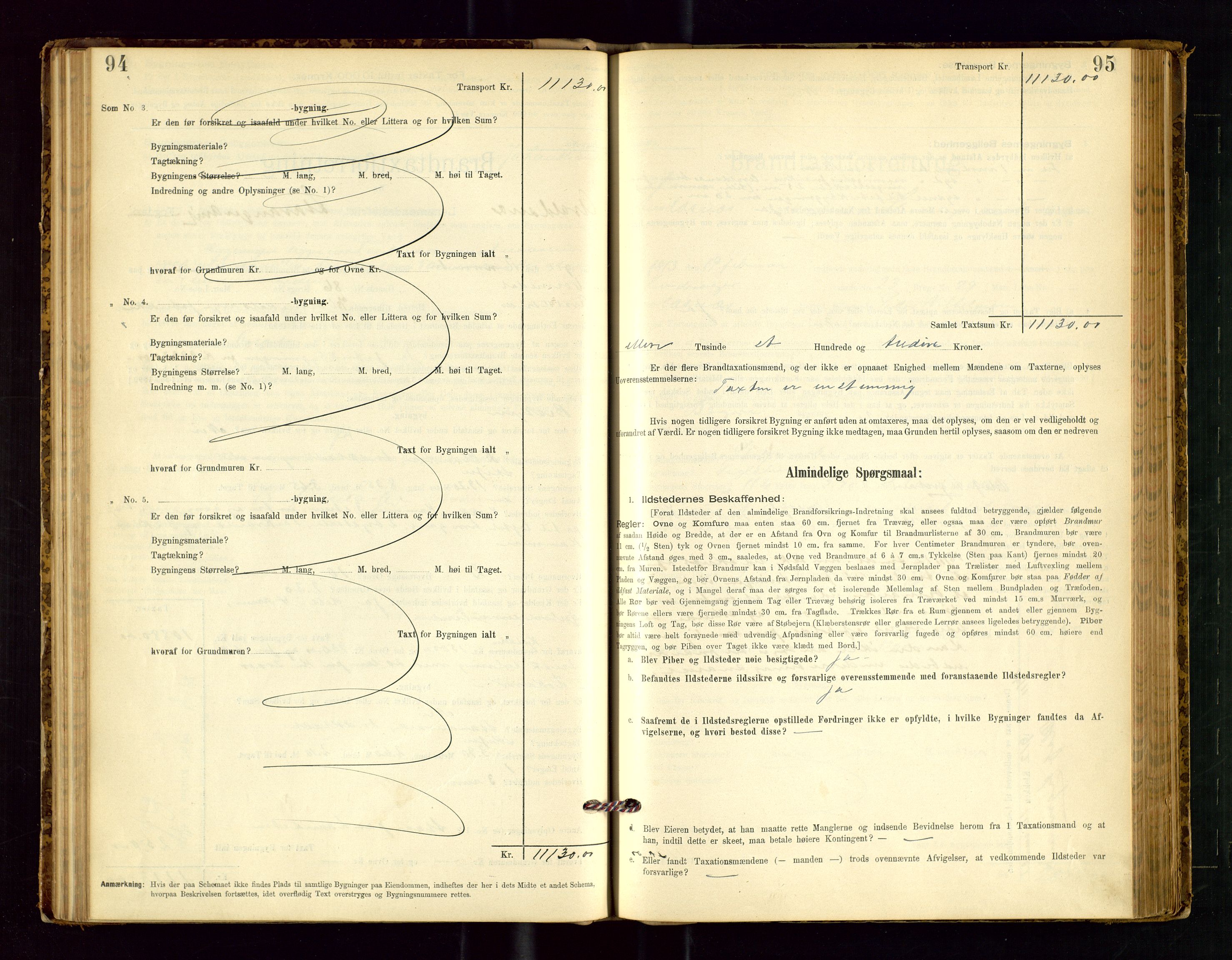 Avaldsnes lensmannskontor, AV/SAST-A-100286/Gob/L0001: "Brandtaxationsprotokol for Avaldsnes Lensmandsdistrikt Ryfylke Fogderi", 1894-1925, p. 94-95