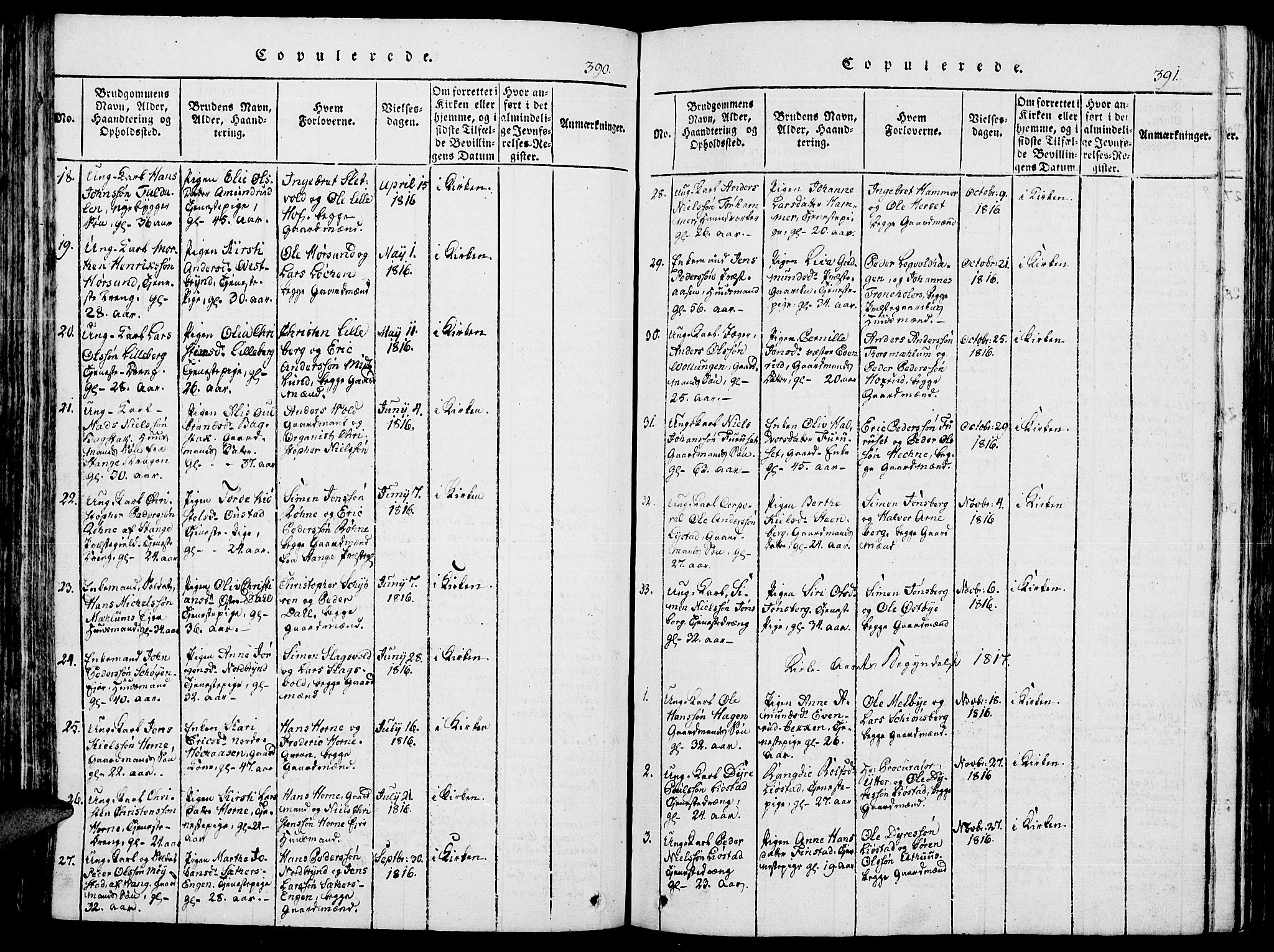 Romedal prestekontor, SAH/PREST-004/K/L0002: Parish register (official) no. 2, 1814-1828, p. 390-391