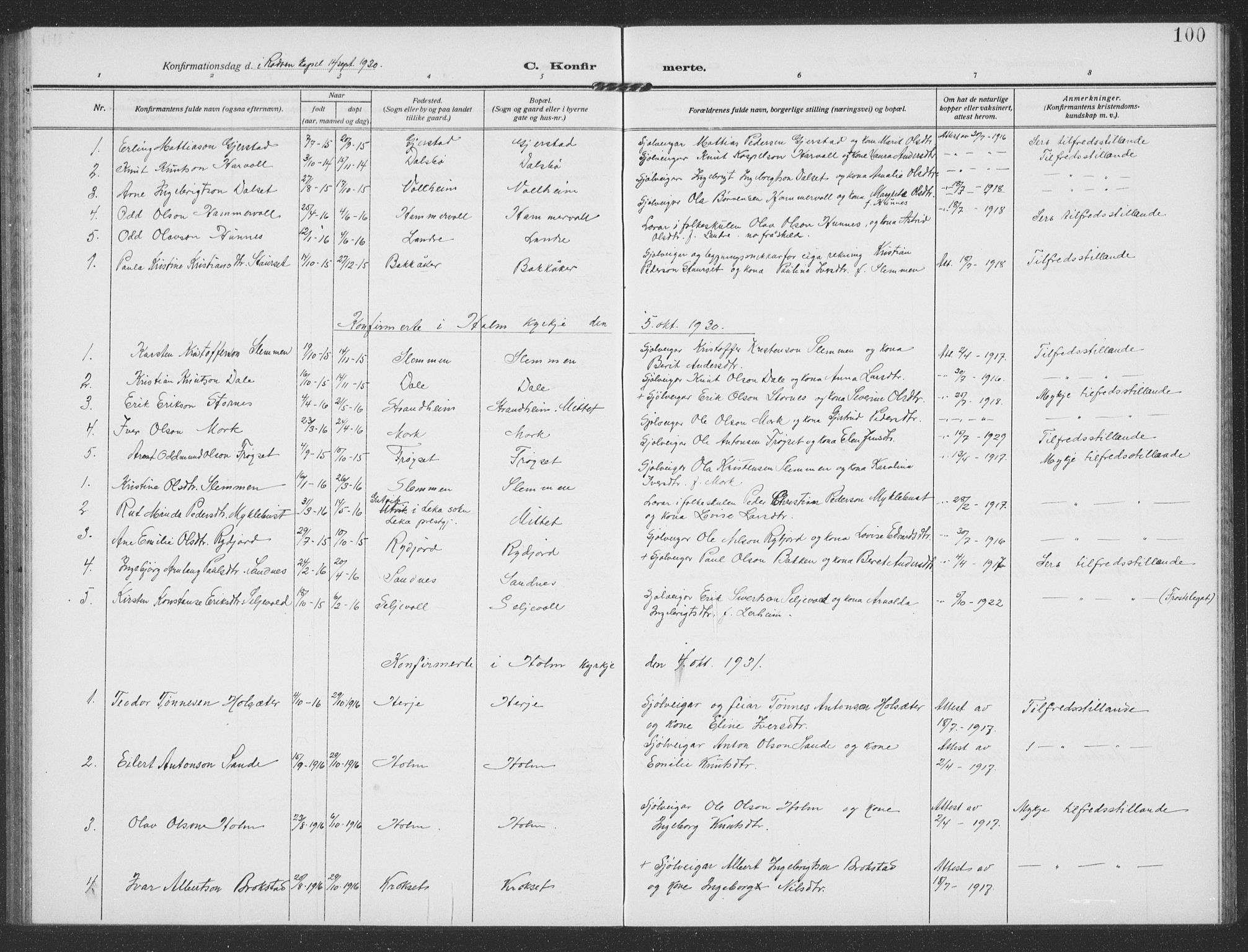 Ministerialprotokoller, klokkerbøker og fødselsregistre - Møre og Romsdal, AV/SAT-A-1454/549/L0615: Parish register (copy) no. 549C01, 1905-1932, p. 100