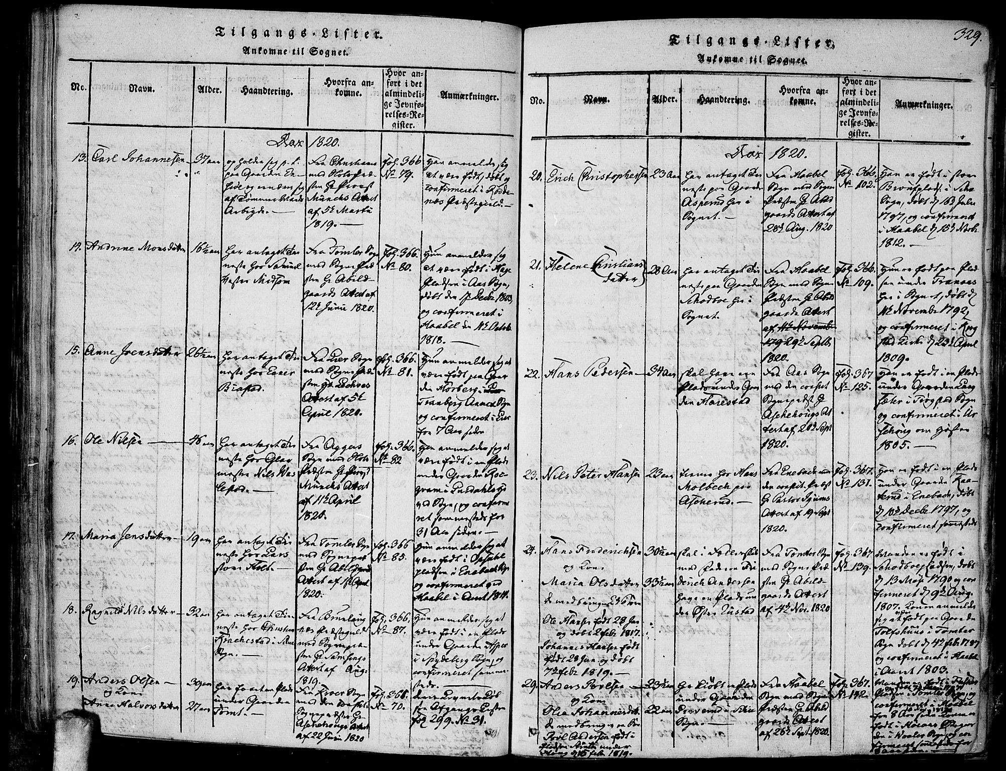 Kråkstad prestekontor Kirkebøker, AV/SAO-A-10125a/F/Fa/L0003: Parish register (official) no. I 3, 1813-1824, p. 329