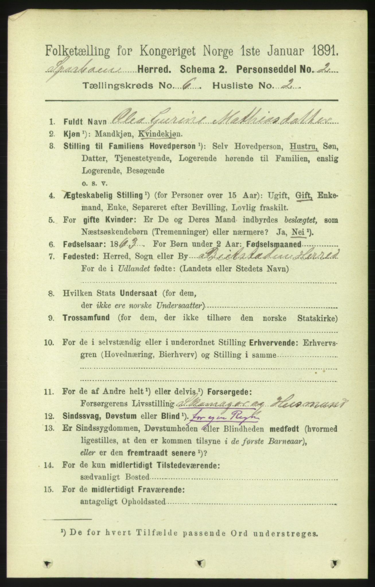 RA, 1891 census for 1731 Sparbu, 1891, p. 2162