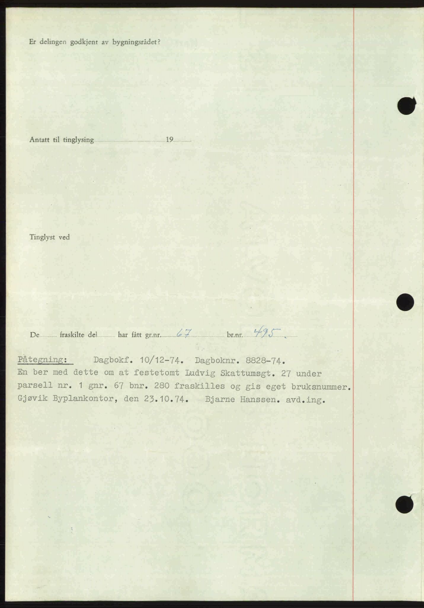 Toten tingrett, SAH/TING-006/H/Hb/Hbc/L0020: Mortgage book no. Hbc-20, 1948-1948, Diary no: : 2543/1948