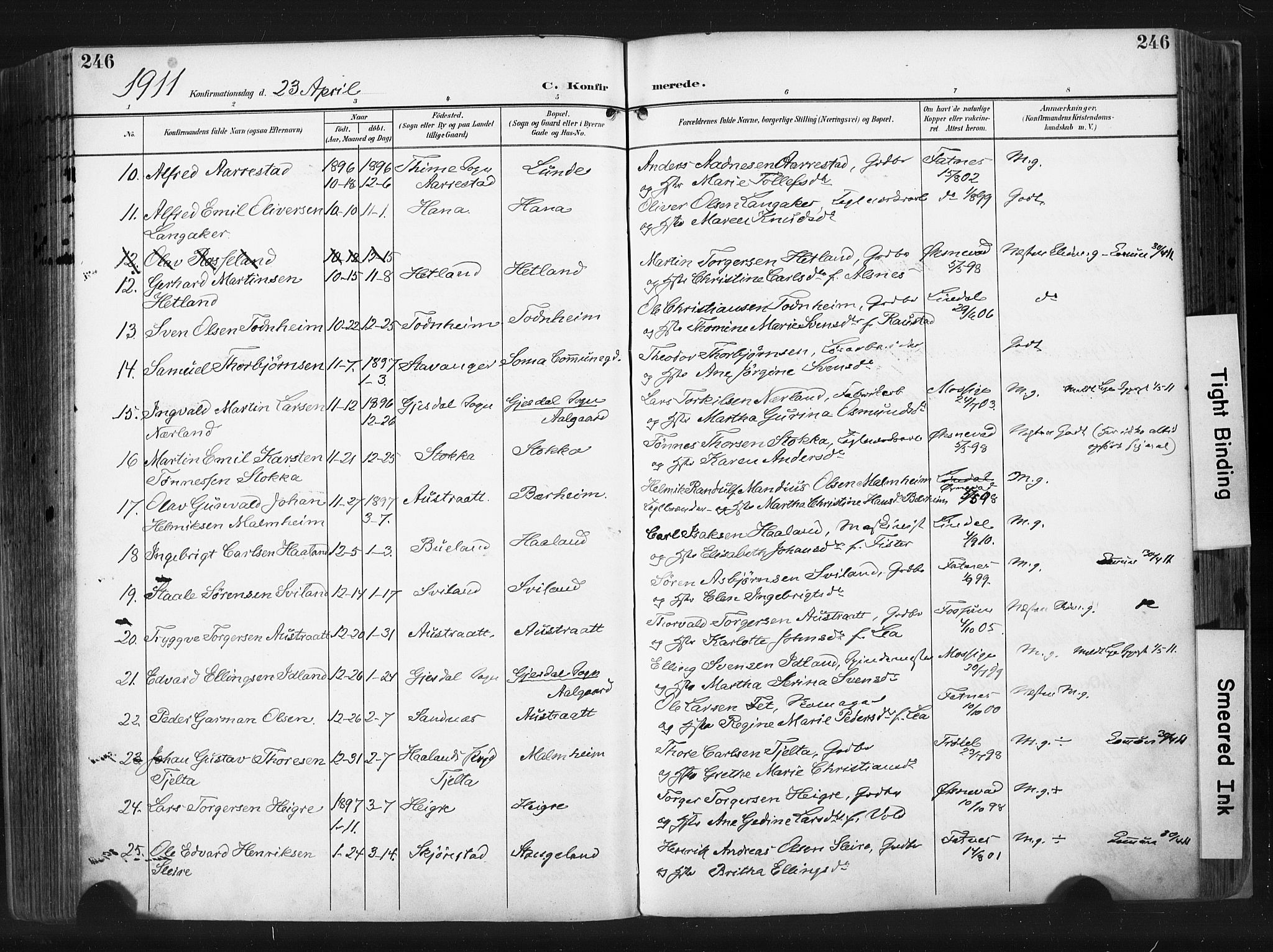 Høyland sokneprestkontor, SAST/A-101799/001/30BA/L0015: Parish register (official) no. A 14, 1899-1911, p. 246