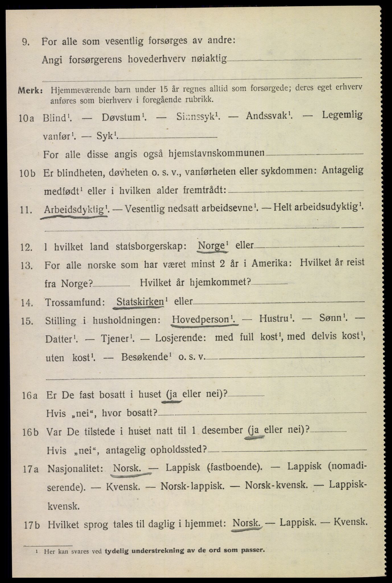 SAT, 1920 census for Sortland, 1920, p. 10237