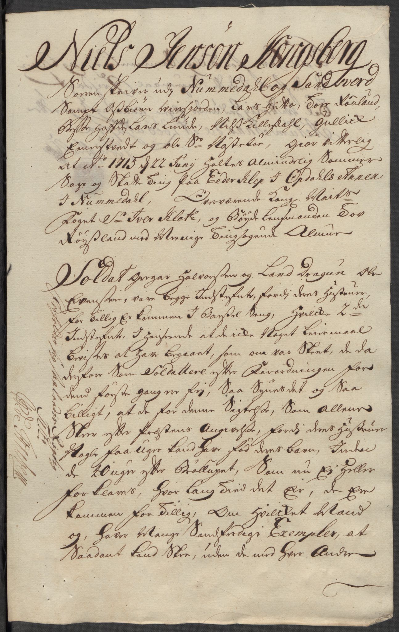 Rentekammeret inntil 1814, Reviderte regnskaper, Fogderegnskap, AV/RA-EA-4092/R24/L1591: Fogderegnskap Numedal og Sandsvær, 1715, p. 263