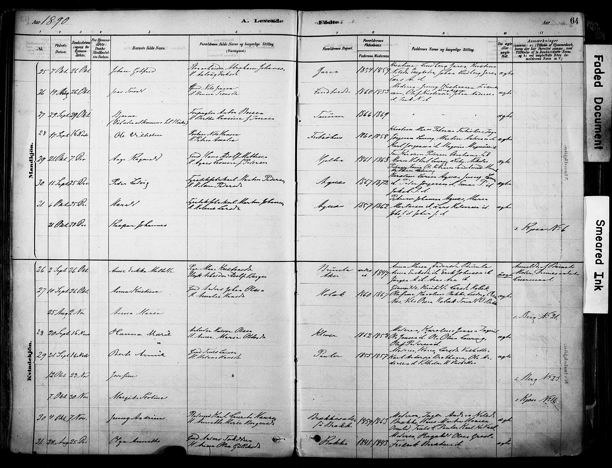 Brunlanes kirkebøker, AV/SAKO-A-342/F/Fc/L0001: Parish register (official) no. III 1, 1878-1899, p. 64