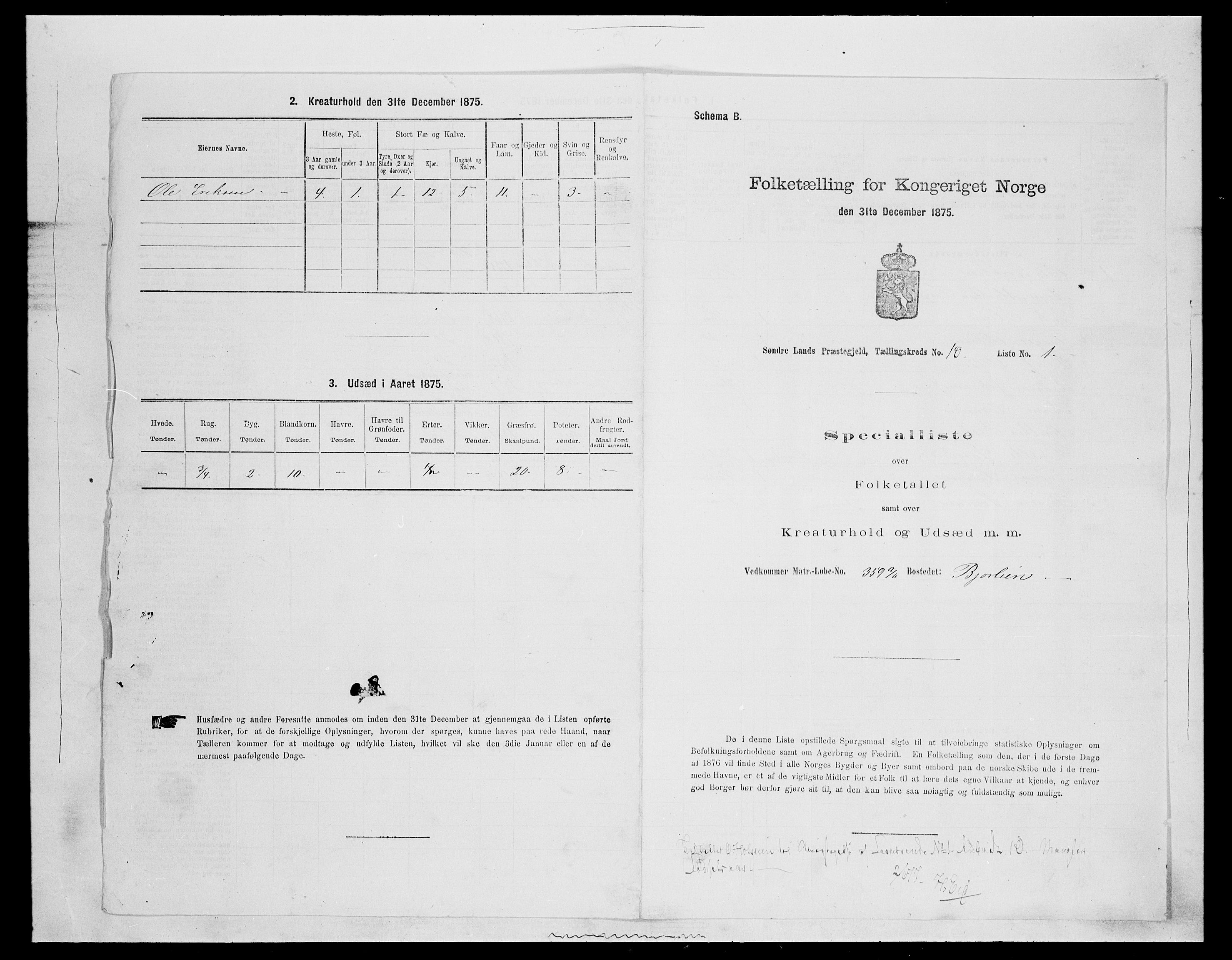 SAH, 1875 census for 0536P Søndre Land, 1875, p. 1459