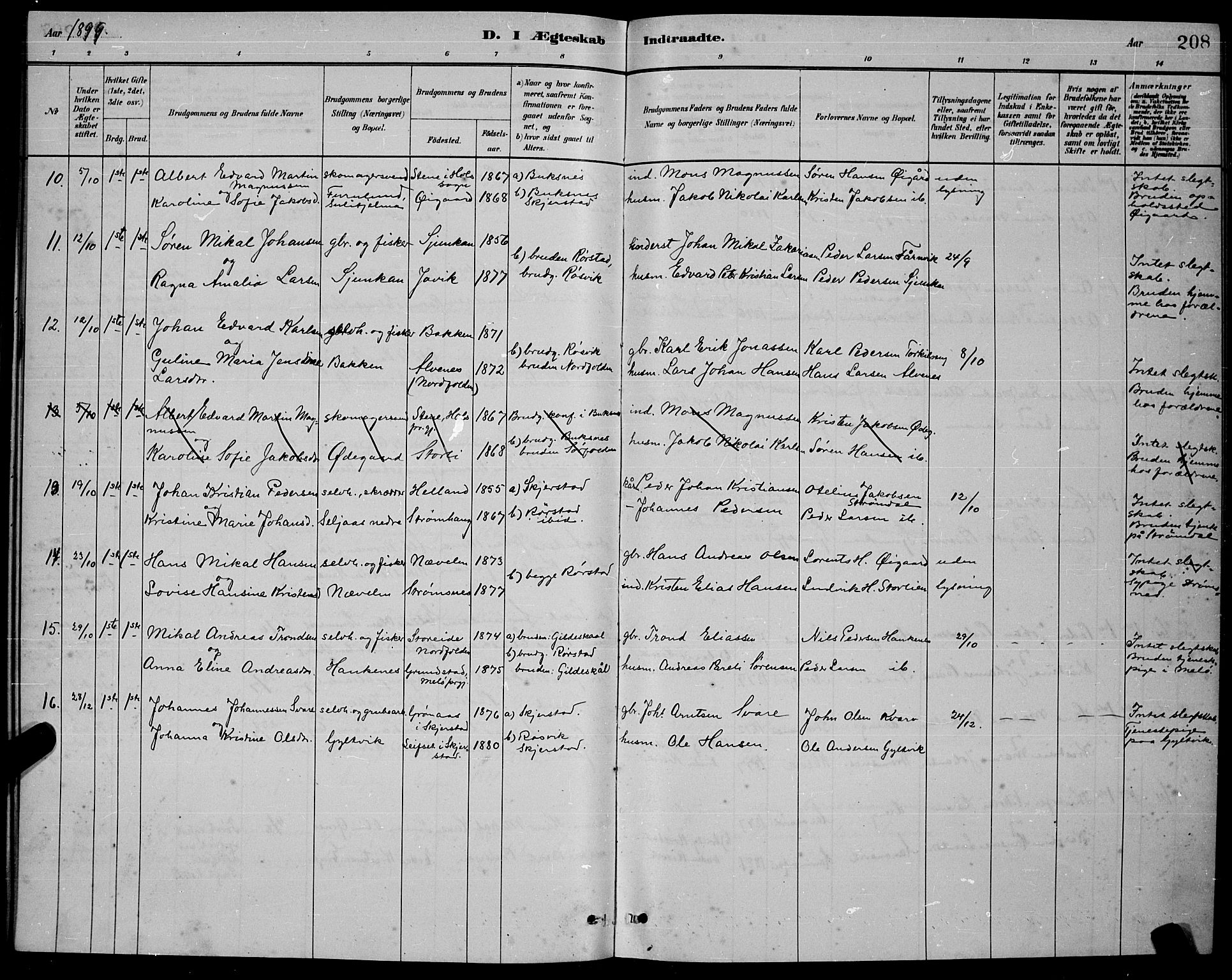 Ministerialprotokoller, klokkerbøker og fødselsregistre - Nordland, AV/SAT-A-1459/853/L0772: Parish register (official) no. 853A11, 1881-1900, p. 208