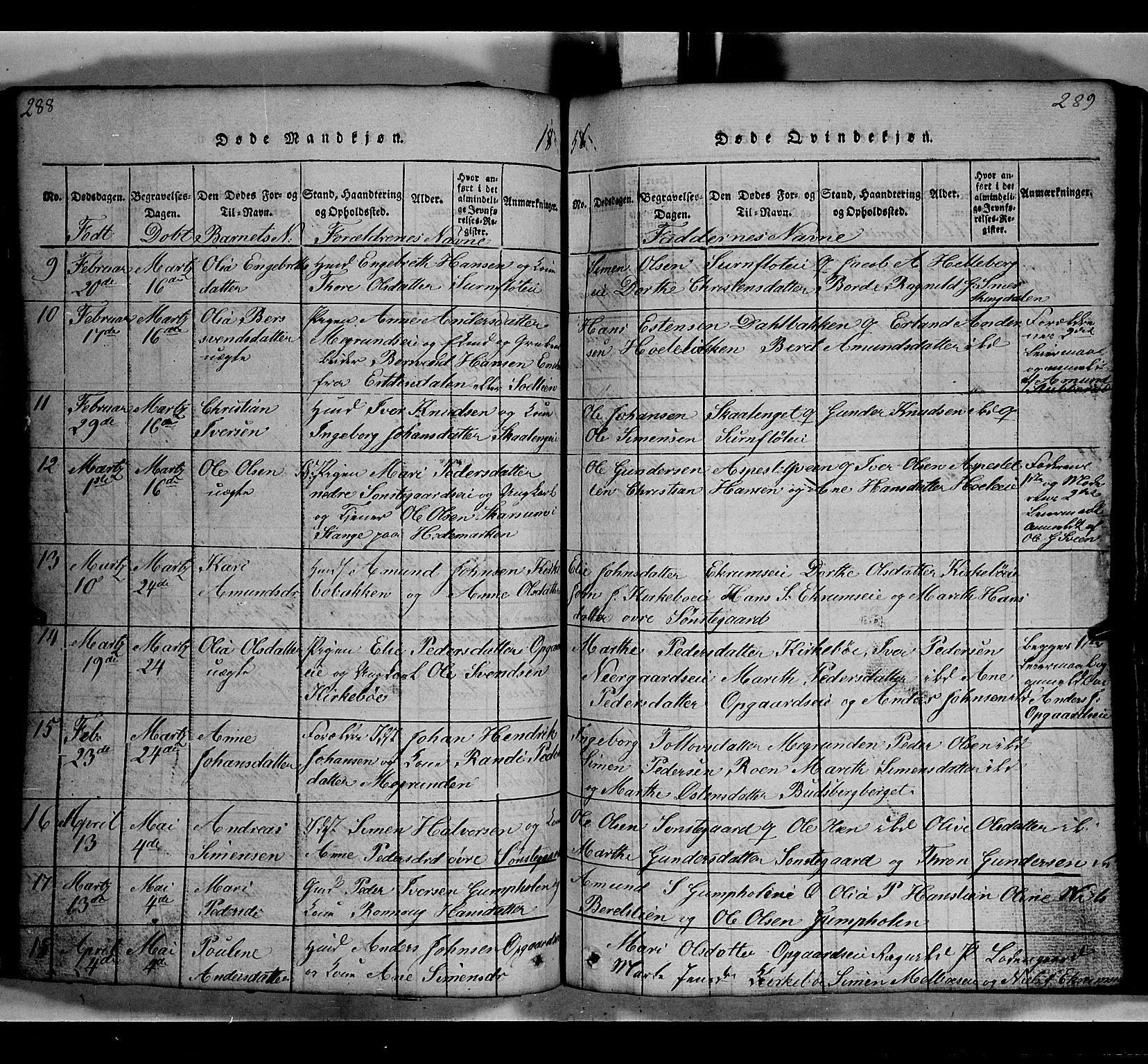 Gausdal prestekontor, SAH/PREST-090/H/Ha/Hab/L0002: Parish register (copy) no. 2, 1818-1874, p. 288-289