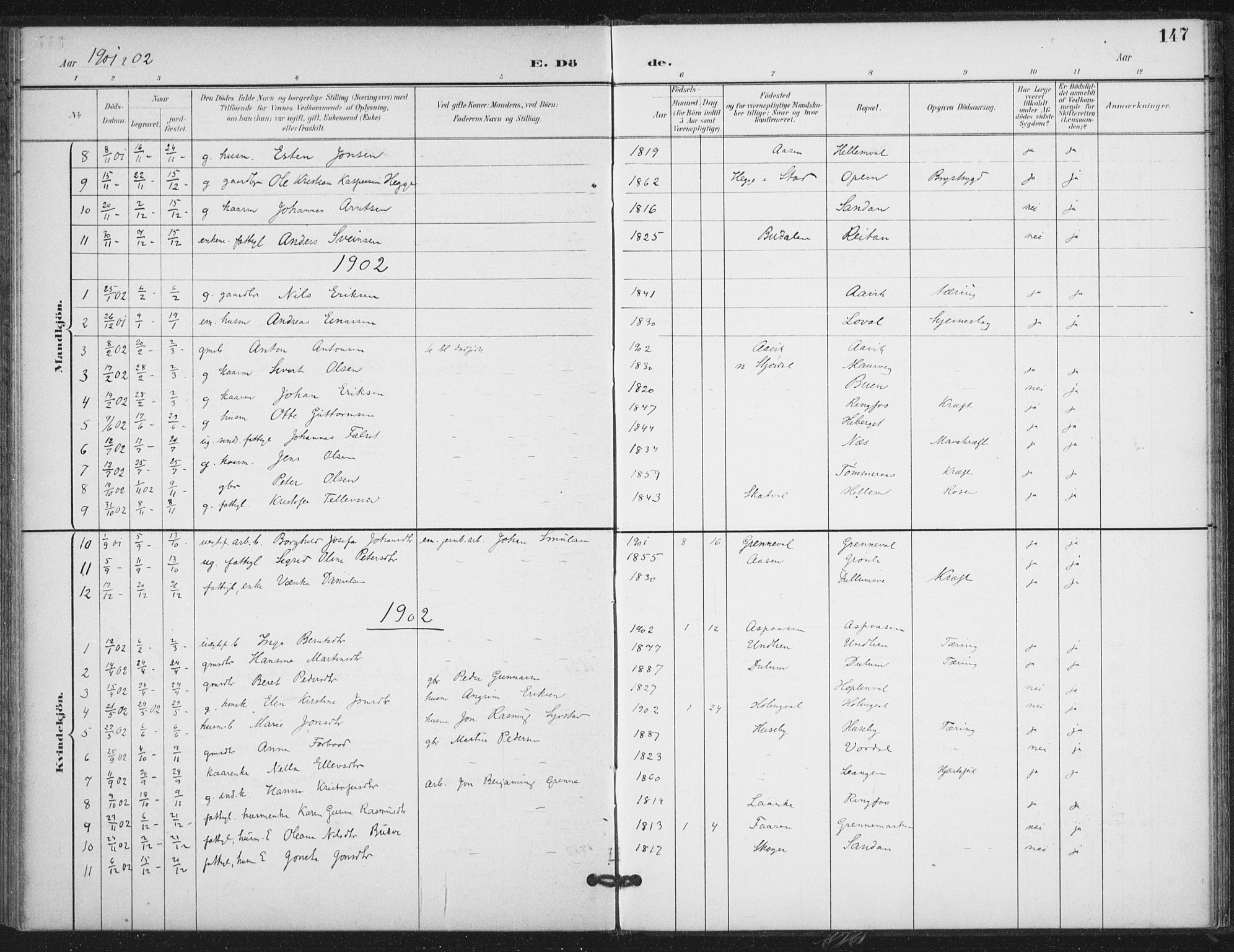 Ministerialprotokoller, klokkerbøker og fødselsregistre - Nord-Trøndelag, SAT/A-1458/714/L0131: Parish register (official) no. 714A02, 1896-1918, p. 147