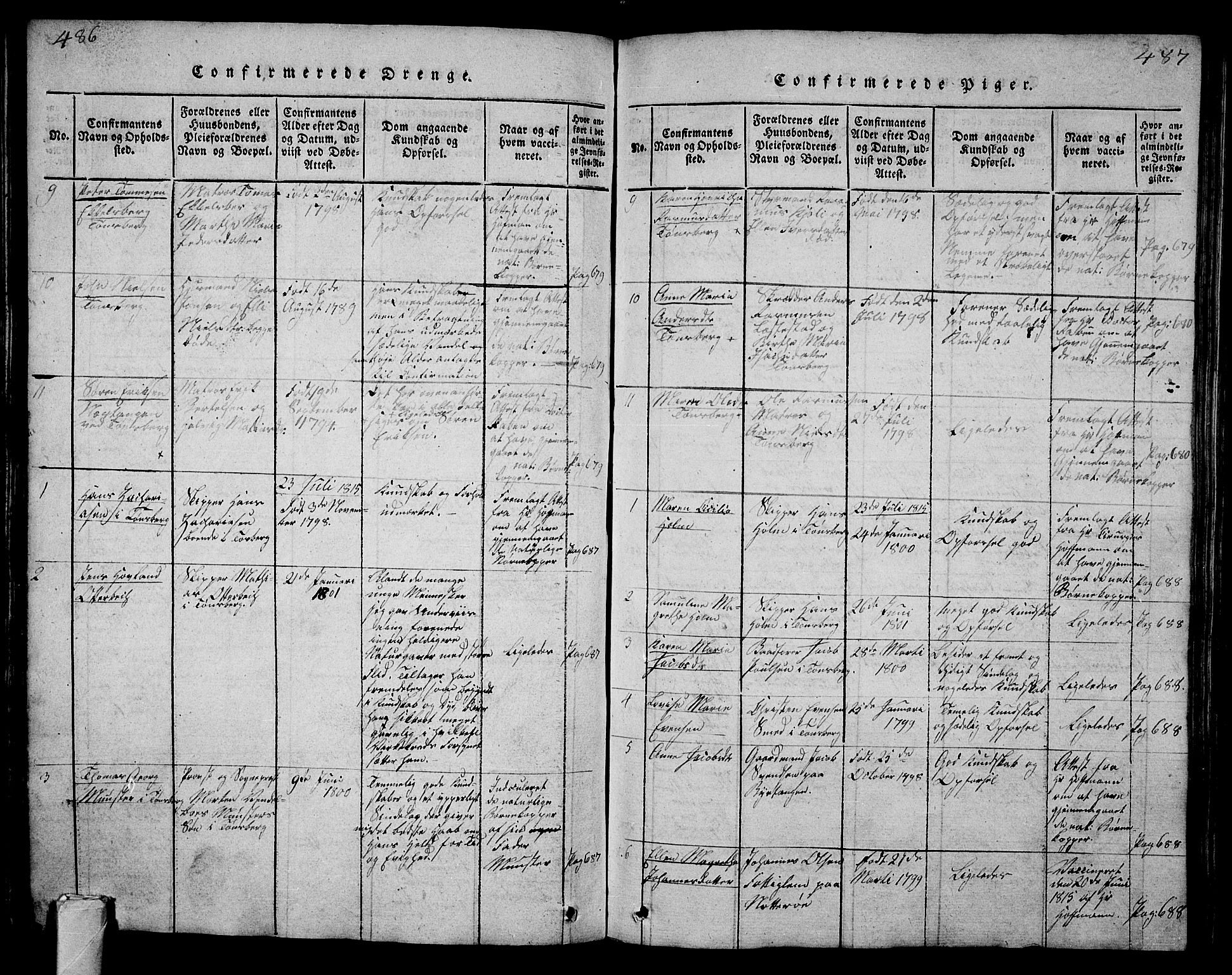 Tønsberg kirkebøker, SAKO/A-330/G/Ga/L0001: Parish register (copy) no. 1, 1813-1826, p. 486-487