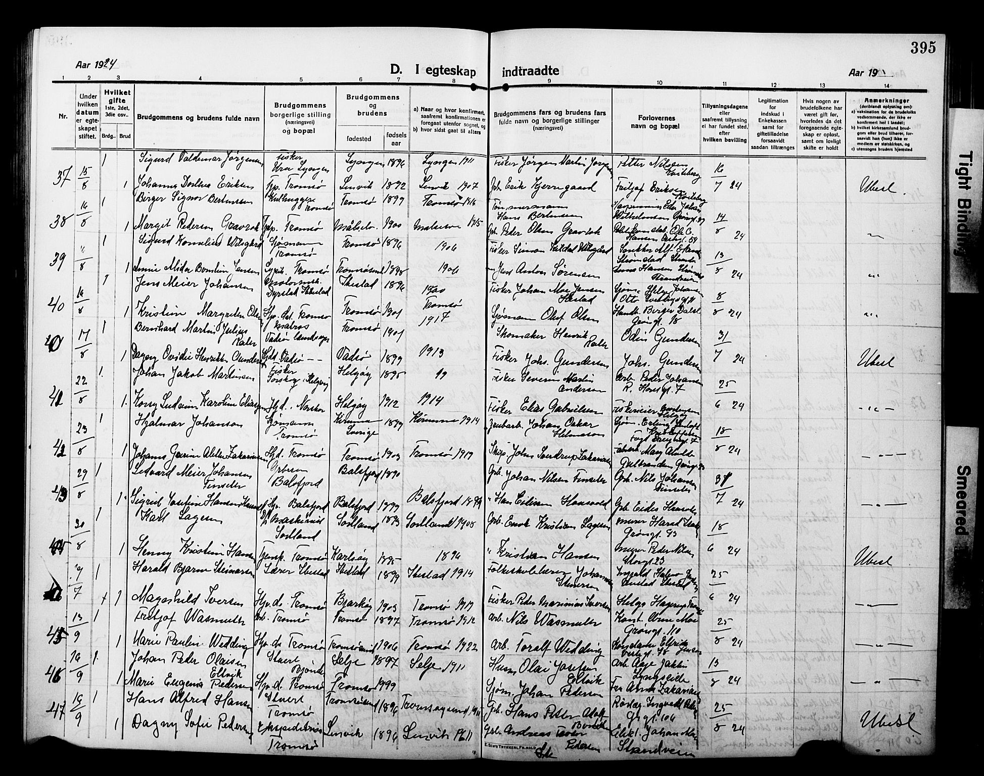 Tromsø sokneprestkontor/stiftsprosti/domprosti, AV/SATØ-S-1343/G/Gb/L0009klokker: Parish register (copy) no. 9, 1915-1925, p. 395