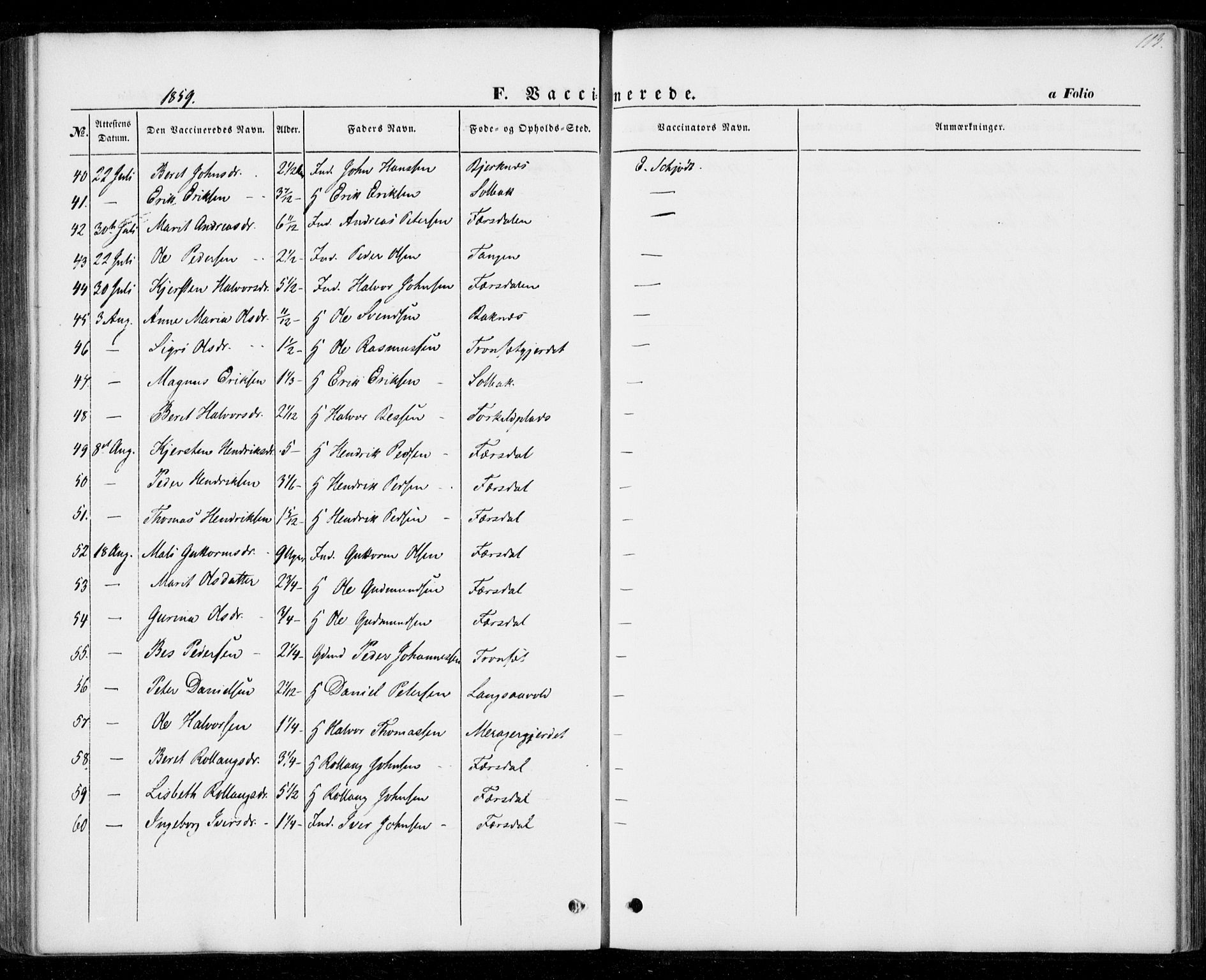 Ministerialprotokoller, klokkerbøker og fødselsregistre - Nord-Trøndelag, AV/SAT-A-1458/706/L0040: Parish register (official) no. 706A01, 1850-1861, p. 113