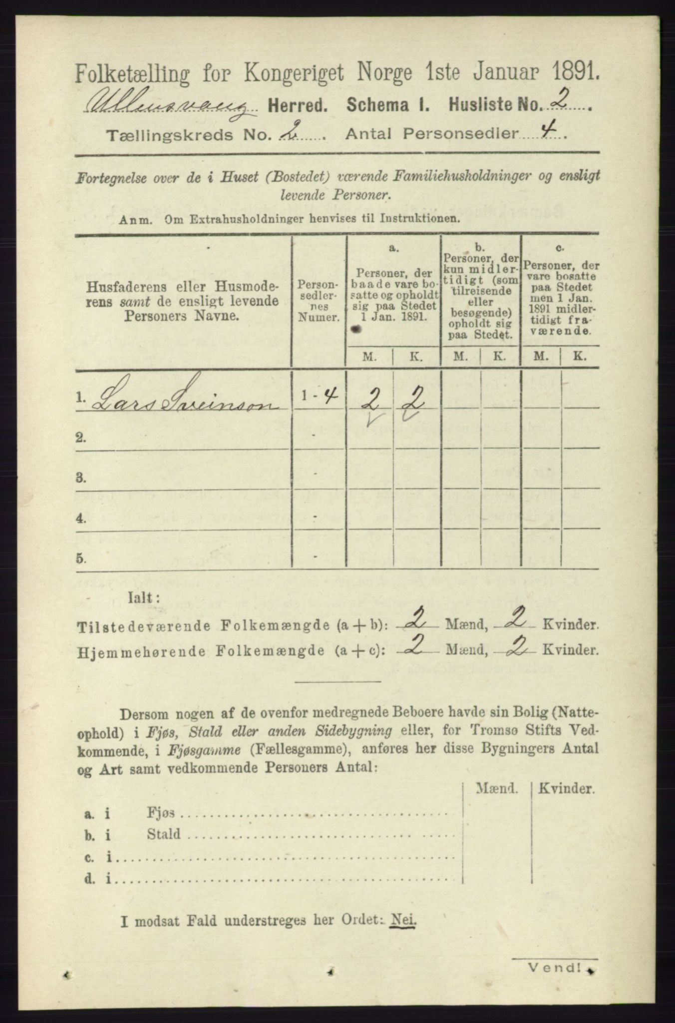 RA, 1891 census for 1230 Ullensvang, 1891, p. 283