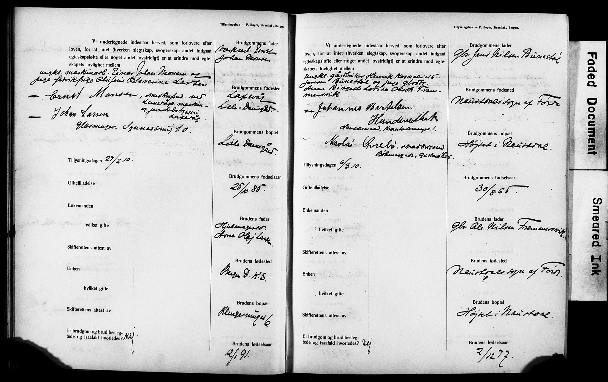 Mariakirken Sokneprestembete, SAB/A-76901: Best man's statements no. II.5.3, 1909-1917, p. 18