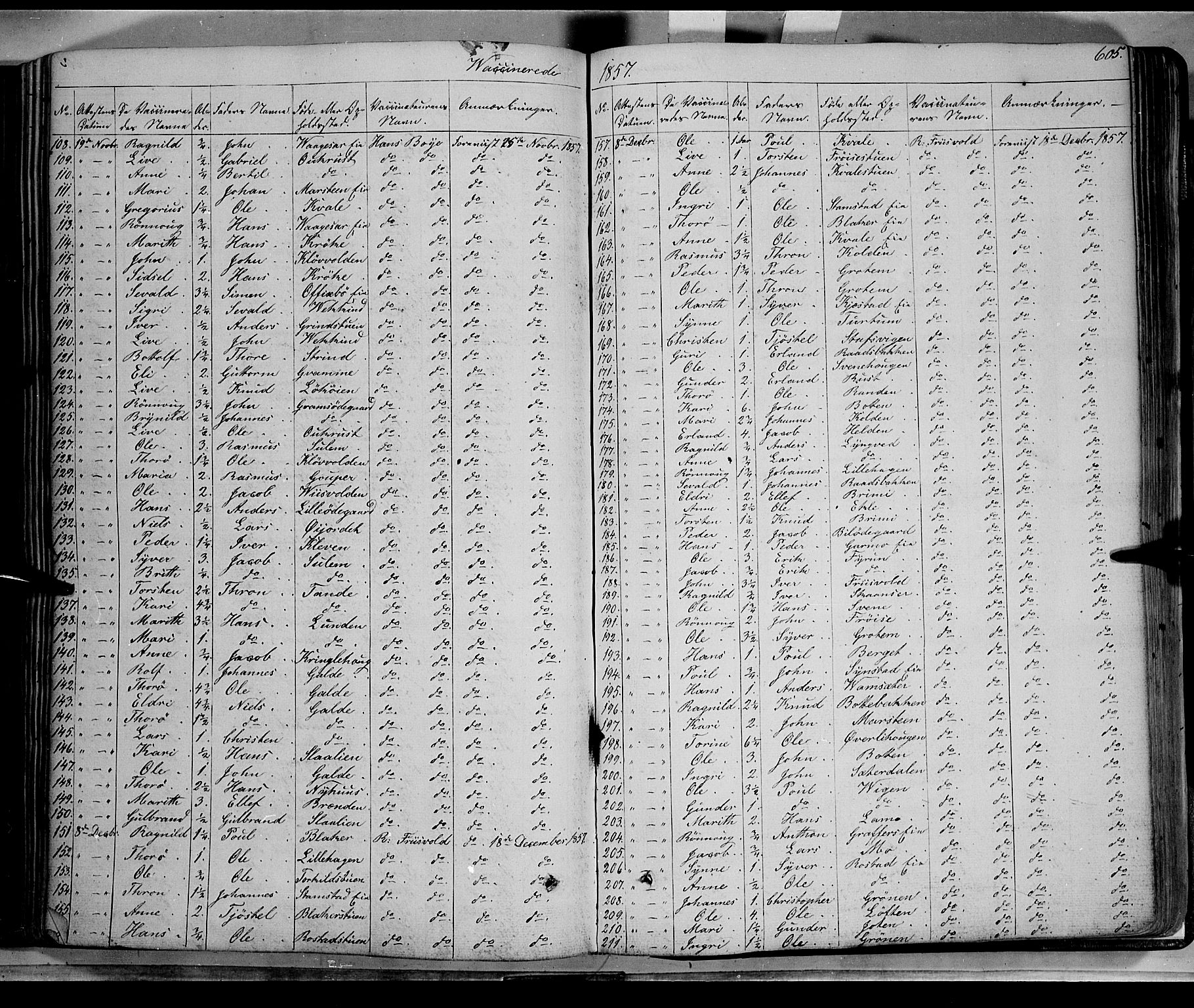 Lom prestekontor, SAH/PREST-070/K/L0006: Parish register (official) no. 6B, 1837-1863, p. 605