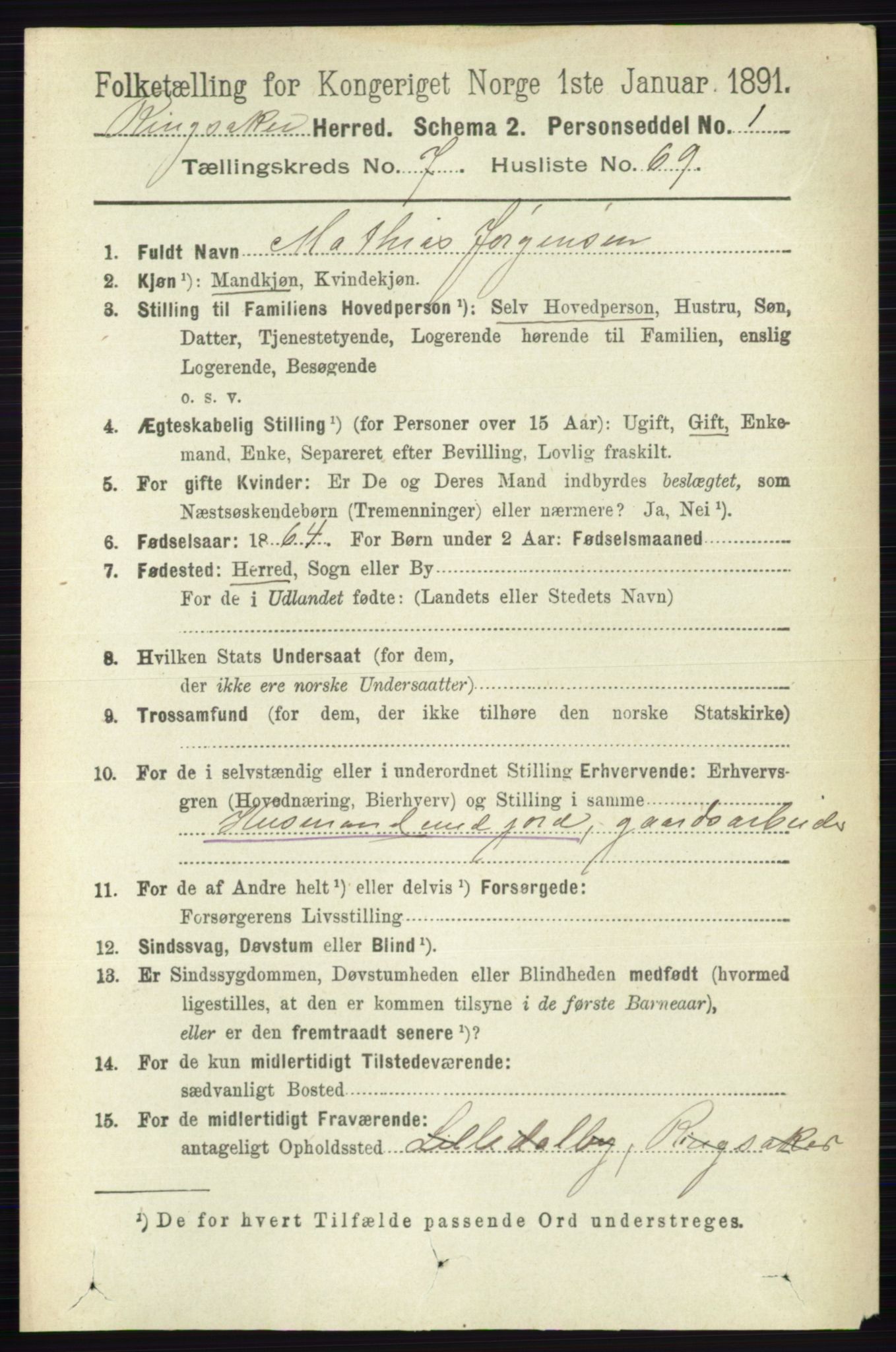 RA, 1891 census for 0412 Ringsaker, 1891, p. 4350