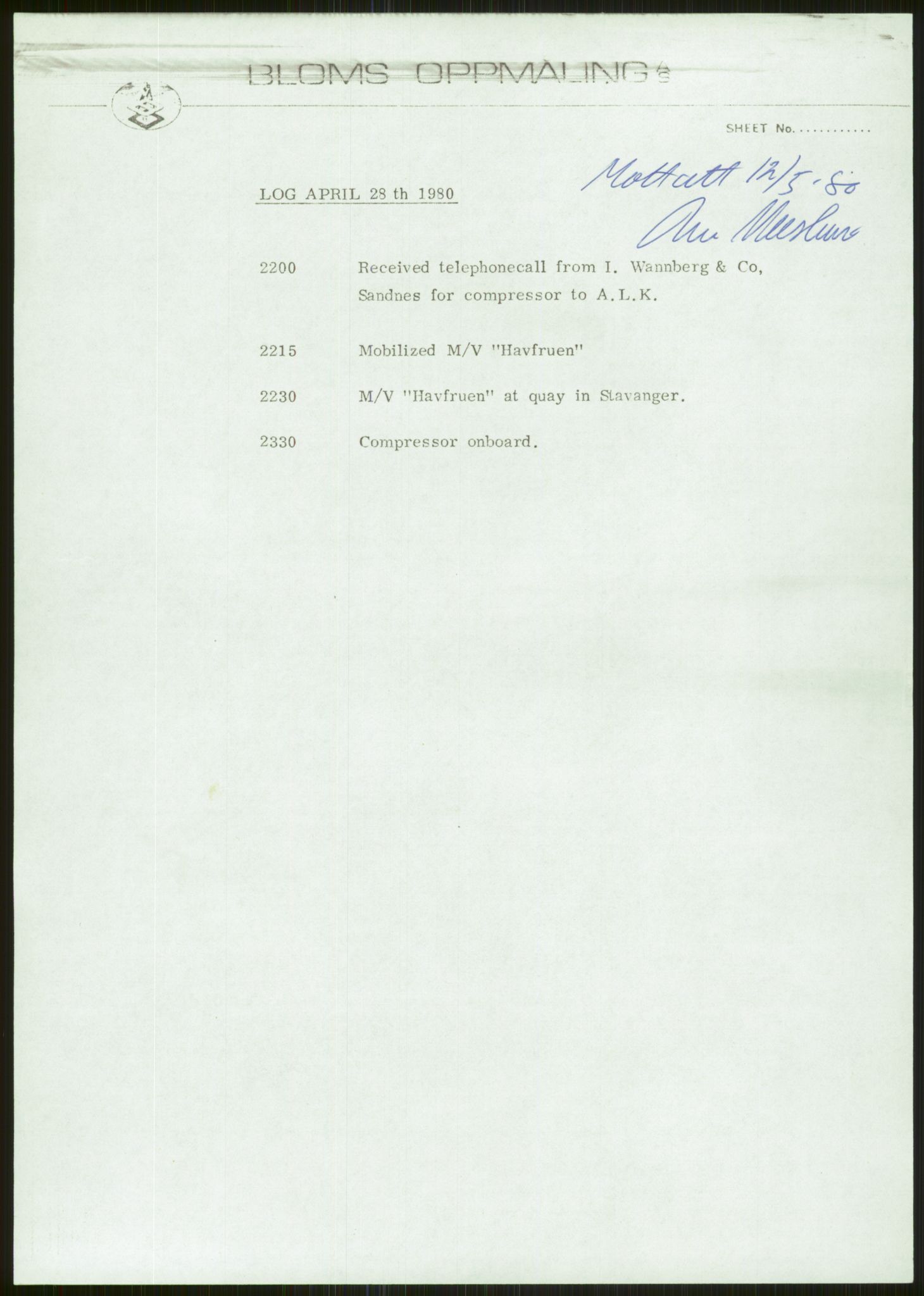 Justisdepartementet, Granskningskommisjonen ved Alexander Kielland-ulykken 27.3.1980, AV/RA-S-1165/D/L0006: A Alexander L. Kielland (Doku.liste + A3-A6, A11-A13, A18-A20-A21, A23, A31 av 31)/Dykkerjournaler, 1980-1981, p. 198