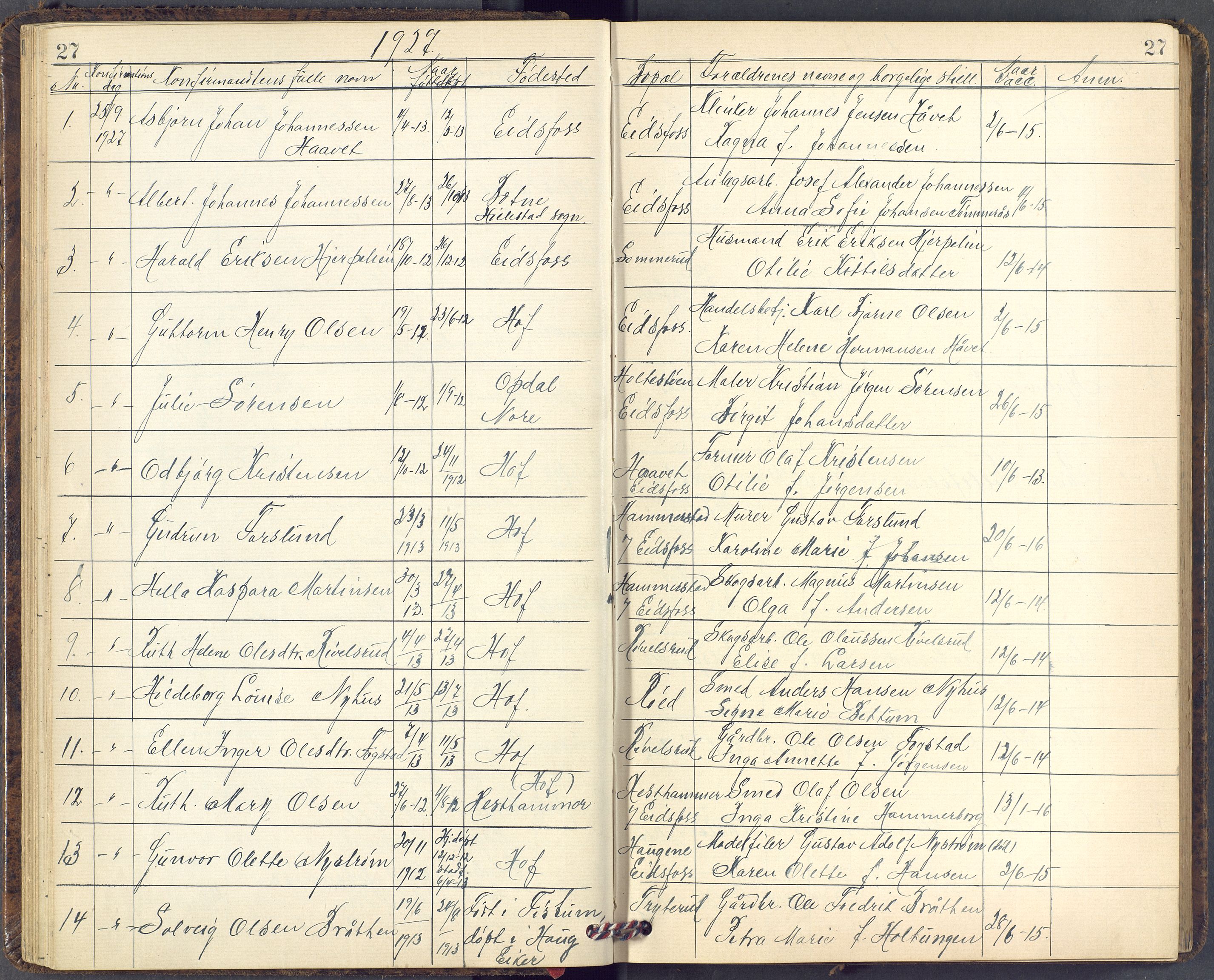 Hof kirkebøker, AV/SAKO-A-64/F/Fc/L0002: Parish register (official) no. IIi 2, 1904-1983, p. 27