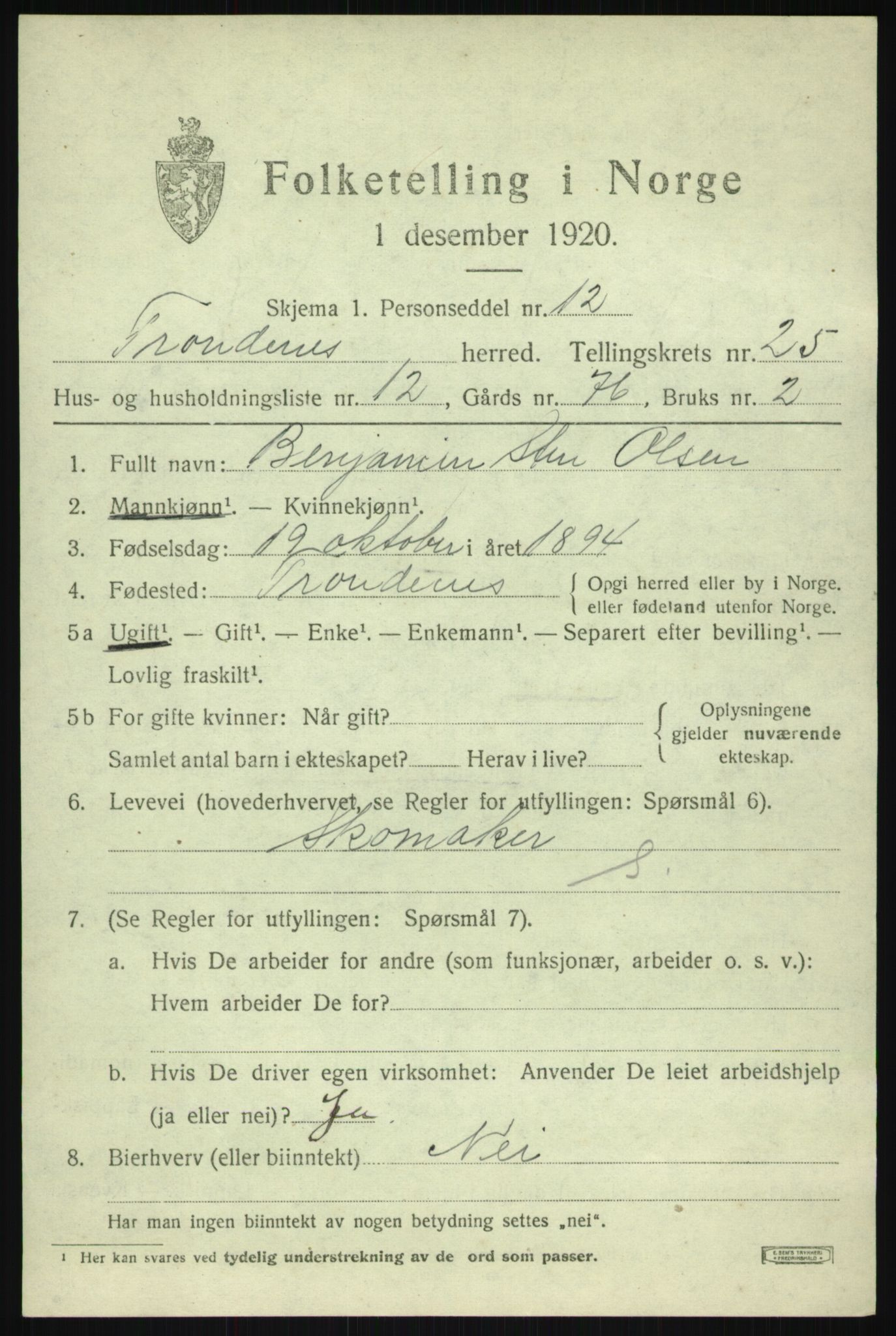 SATØ, 1920 census for Trondenes, 1920, p. 18560