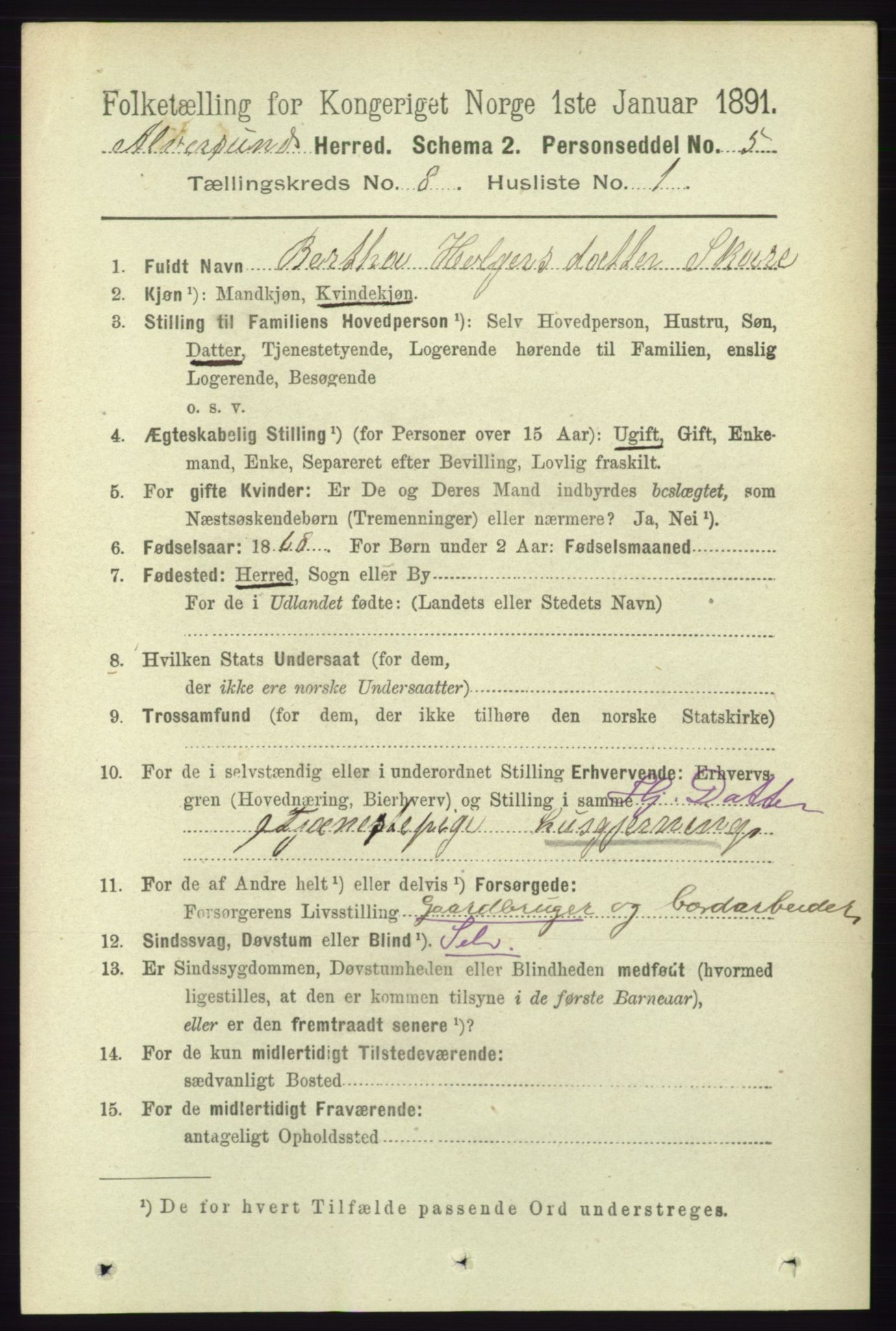 RA, 1891 census for 1257 Alversund, 1891, p. 2773