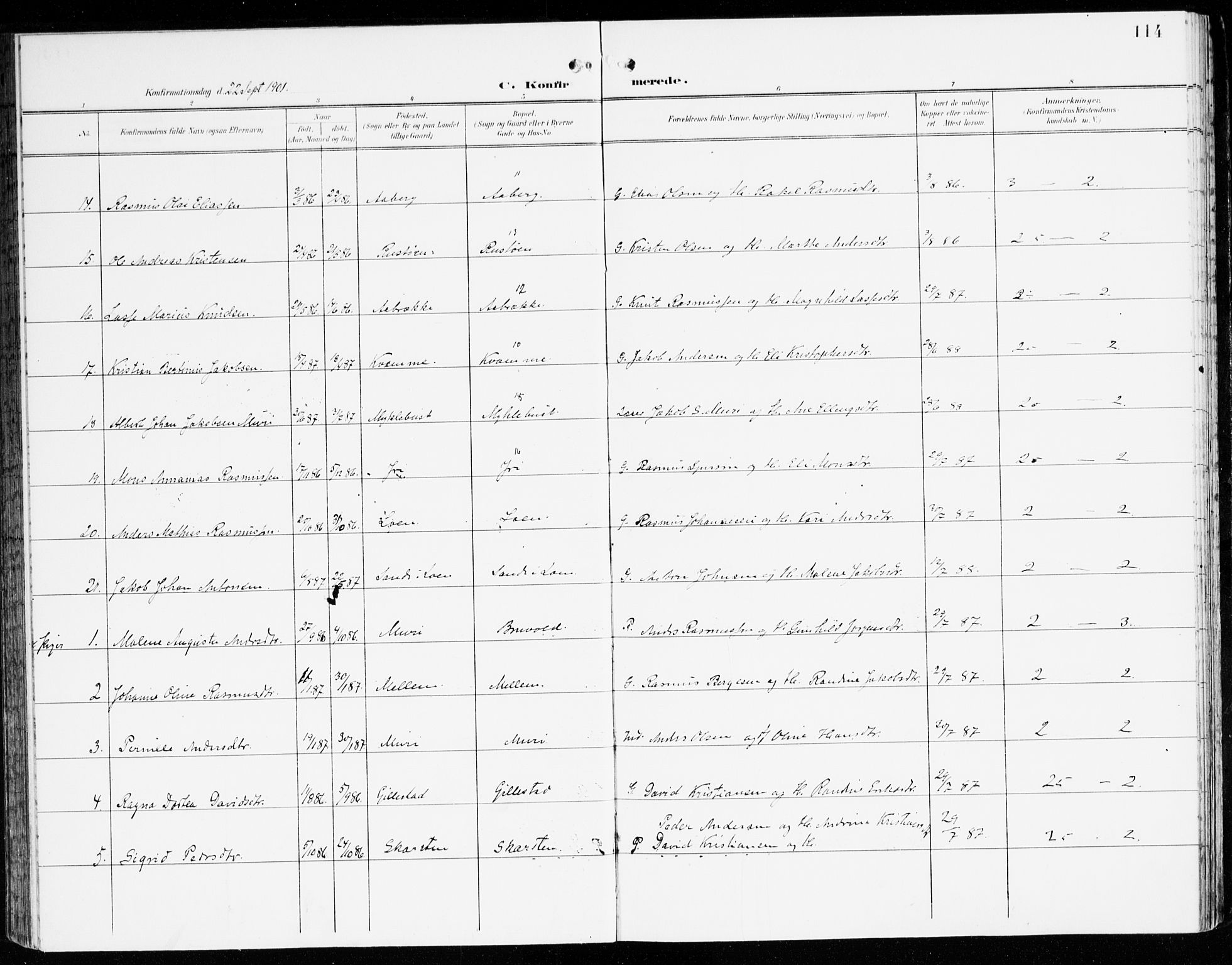 Innvik sokneprestembete, AV/SAB-A-80501: Parish register (official) no. C 2, 1900-1920, p. 114