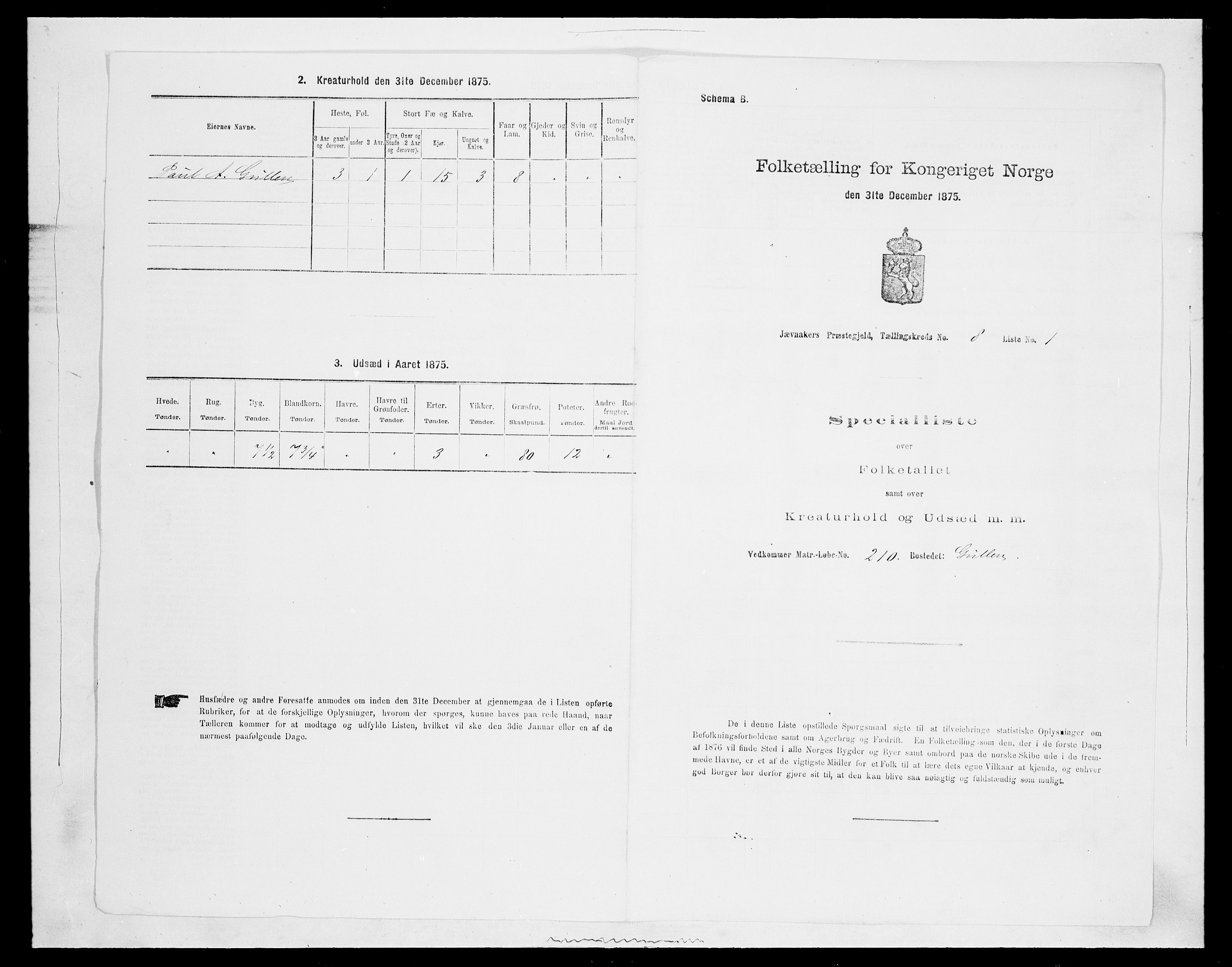 SAH, 1875 census for 0532P Jevnaker, 1875, p. 1337