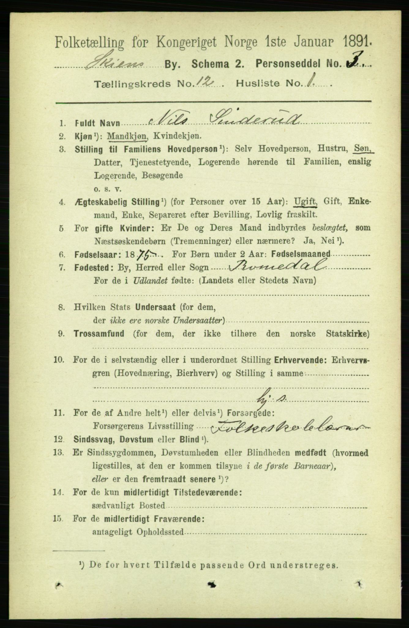 RA, 1891 census for 0806 Skien, 1891, p. 3959