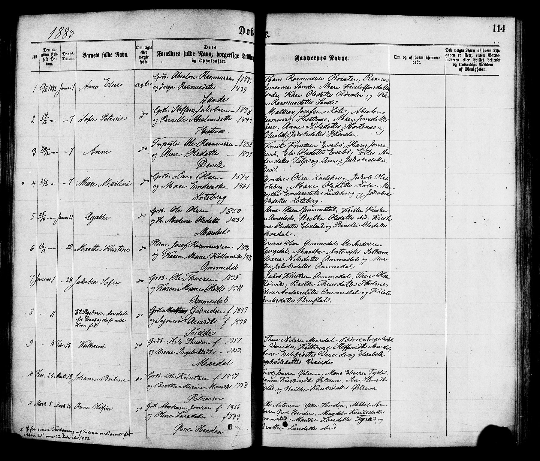 Gloppen sokneprestembete, SAB/A-80101/H/Haa/Haaa/L0010: Parish register (official) no. A 10, 1871-1884, p. 114