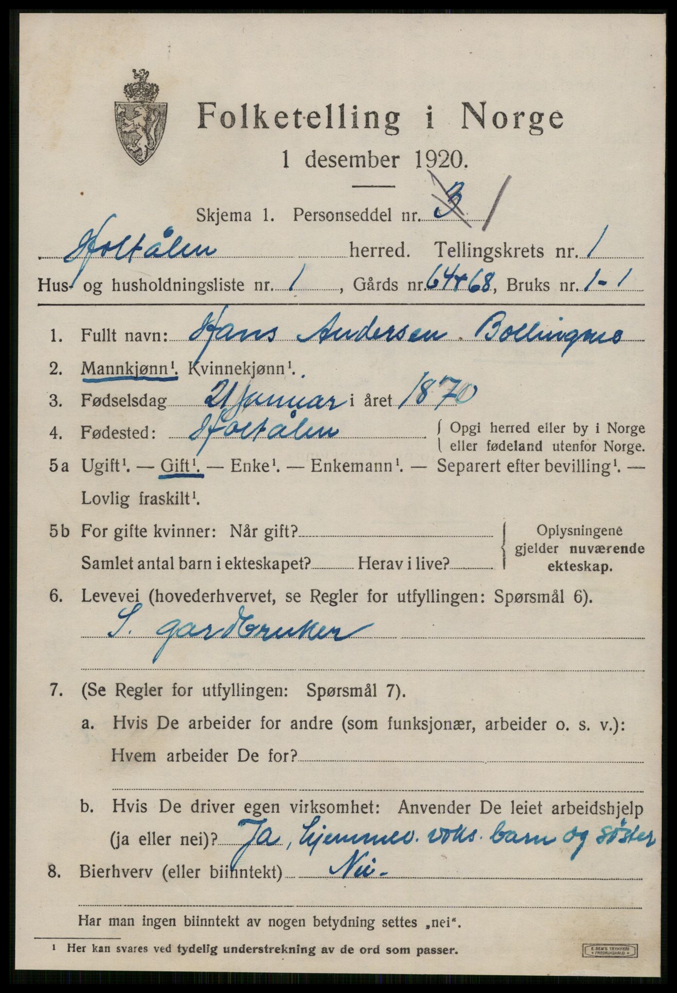 SAT, 1920 census for Haltdalen, 1920, p. 364